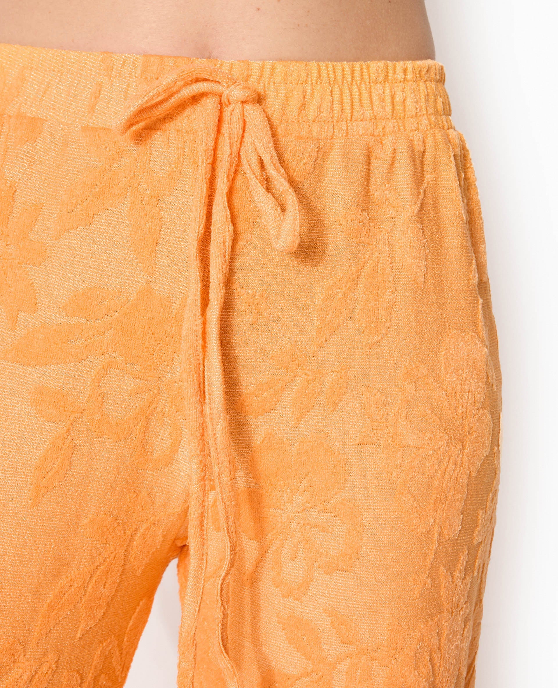 Pantalon ample en éponge jacquard motif fleurs