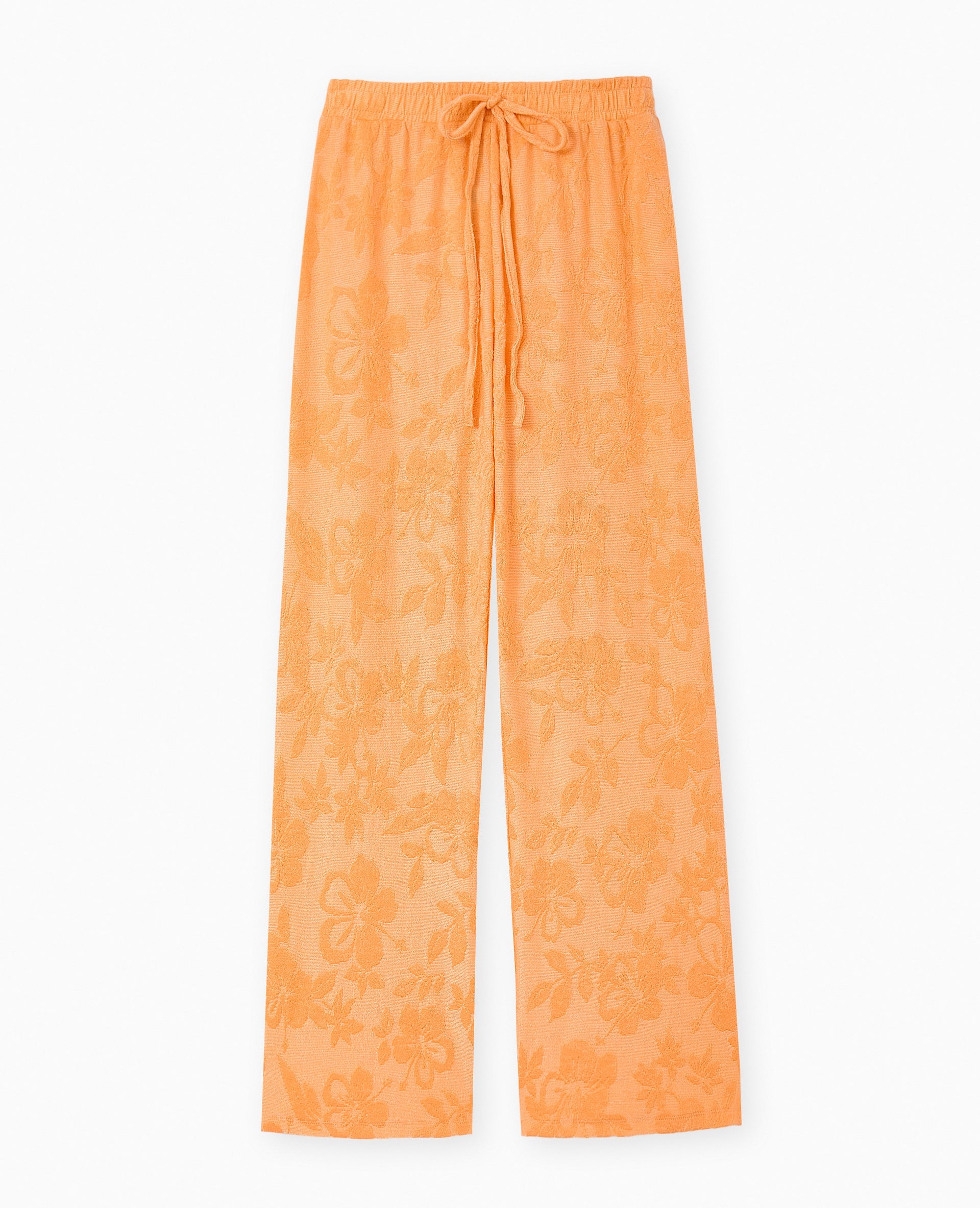 Pantalon ample en éponge jacquard motif fleurs