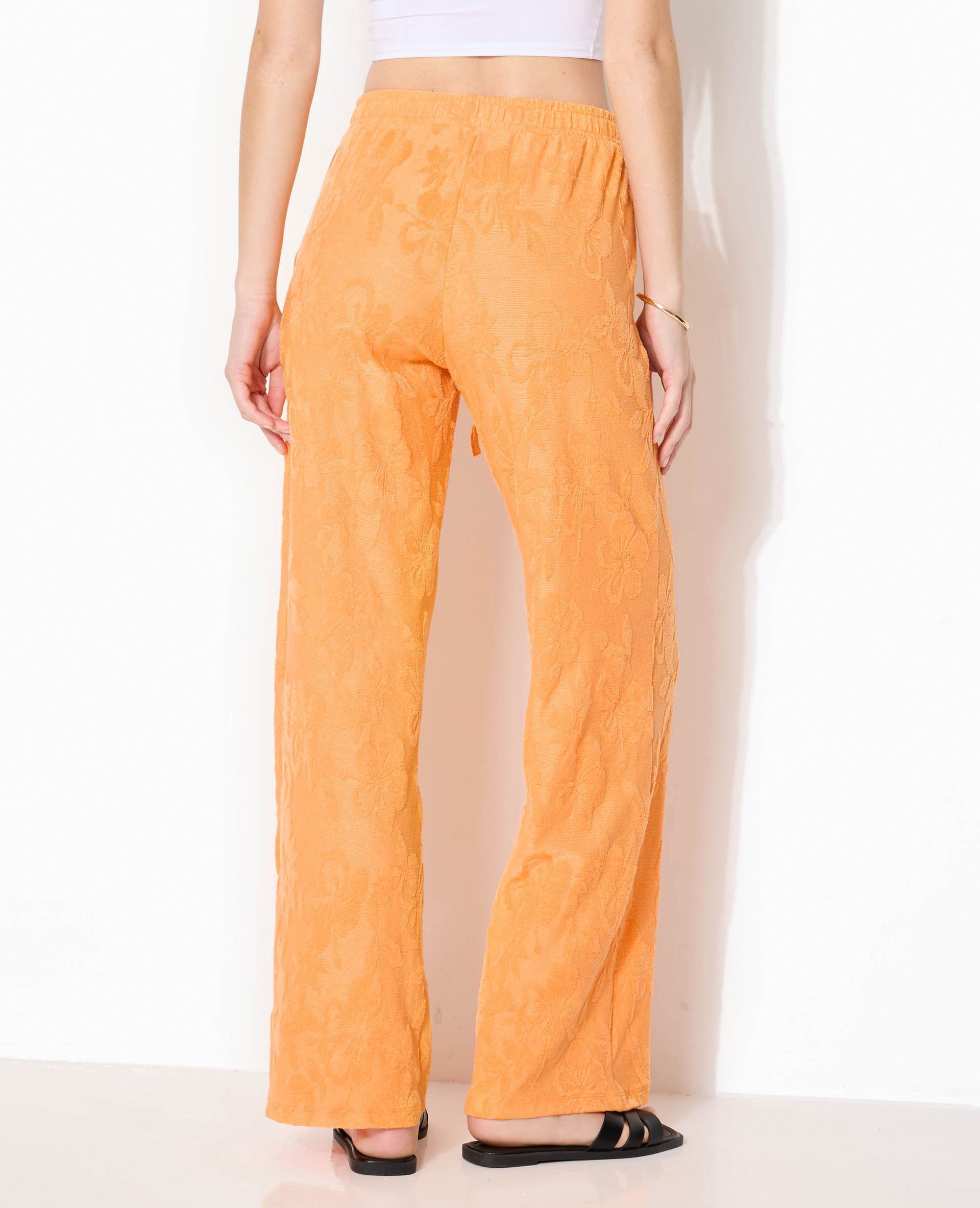 Pantalon ample en éponge jacquard motif fleurs