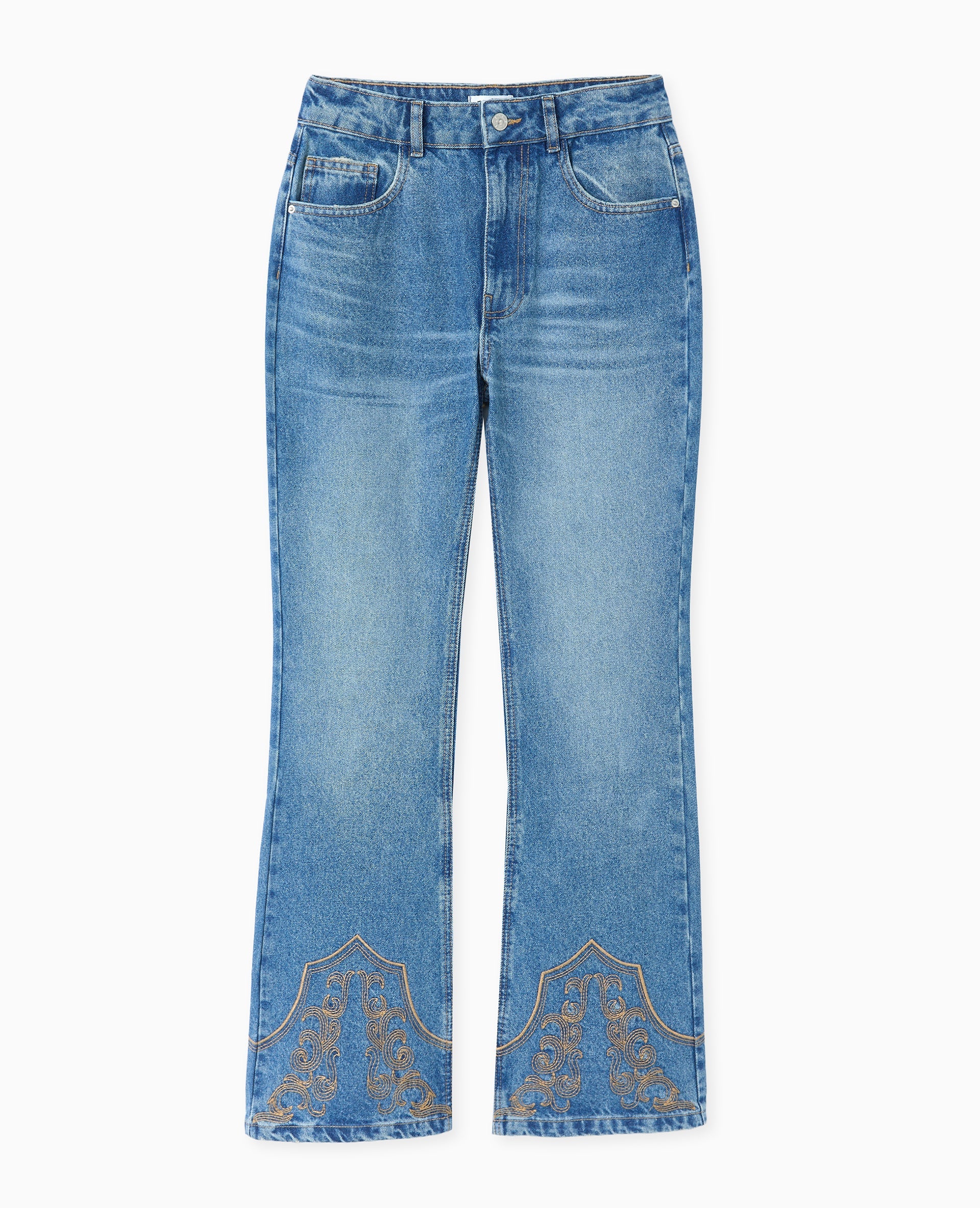 Jean flare taille haute avec broderies western