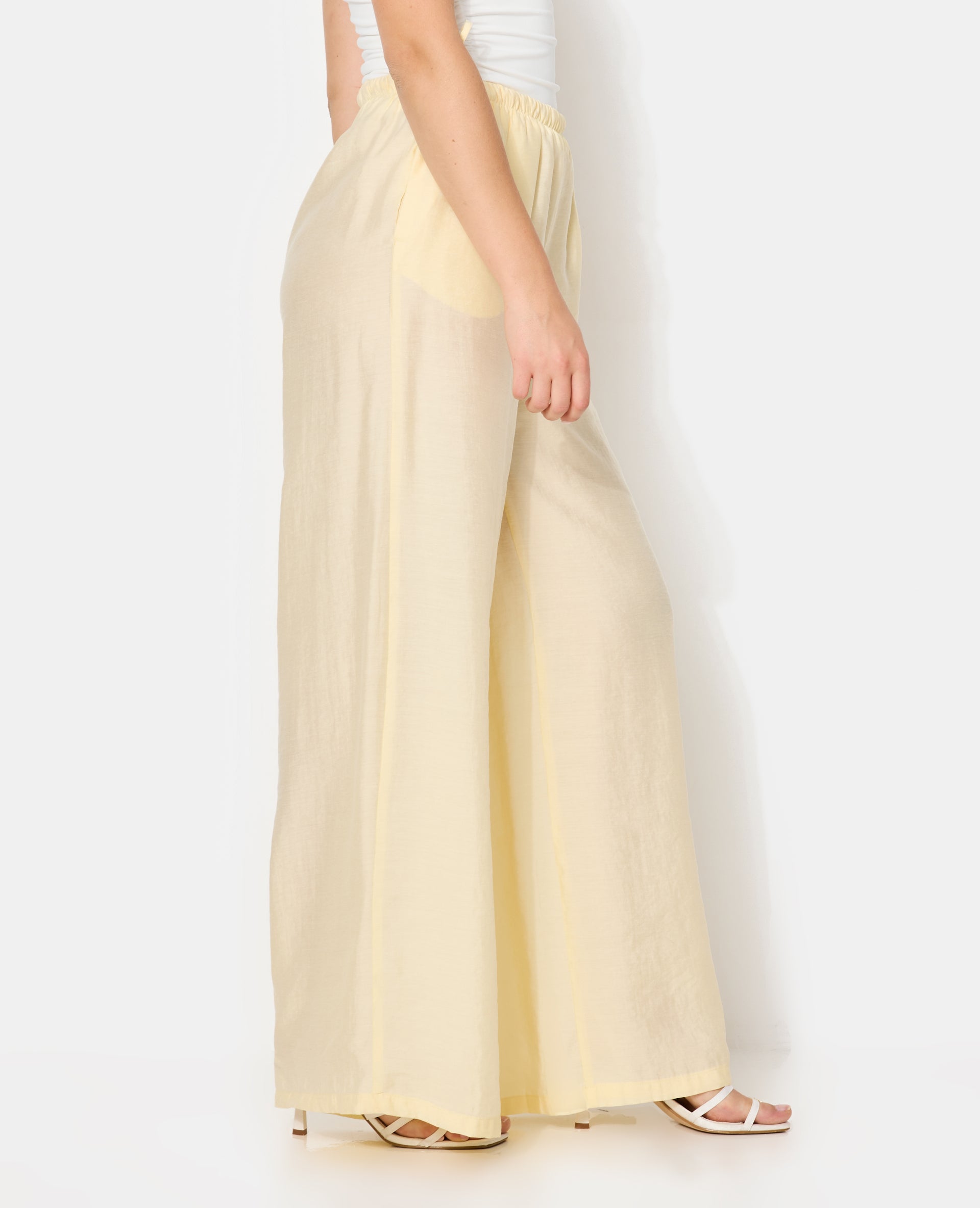 Pantalon palazzo en tissu effet peau de pêche
