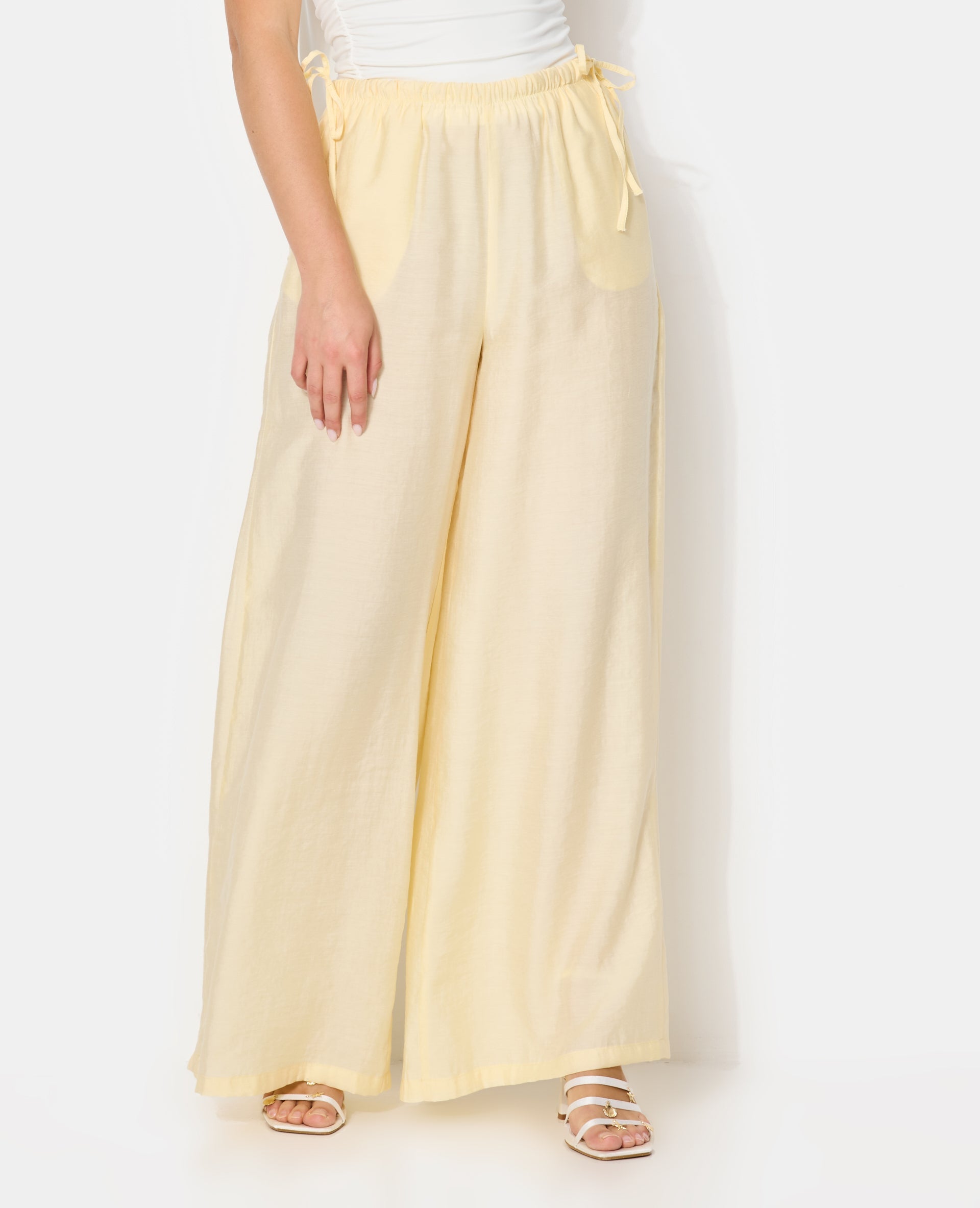 Pantalon palazzo en tissu effet peau de pêche