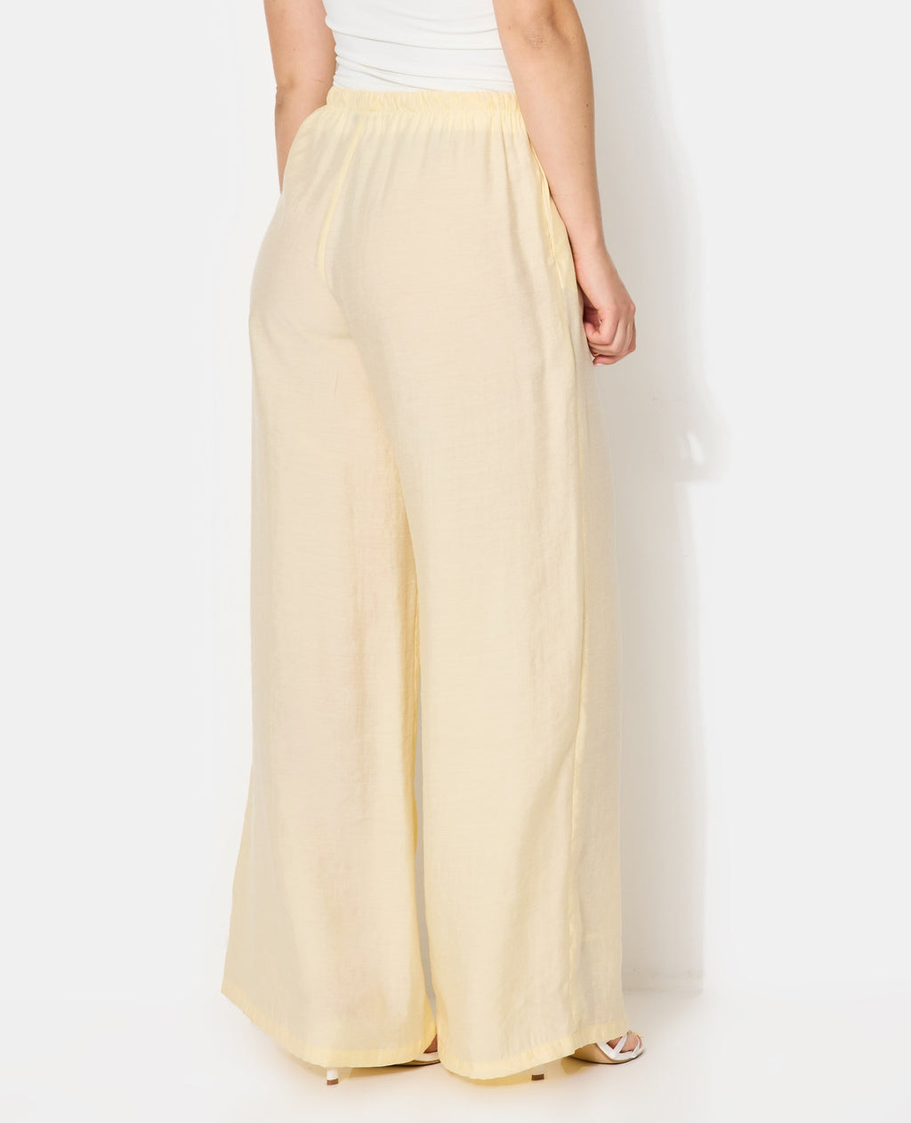 Pantalon palazzo en tissu effet peau de pêche