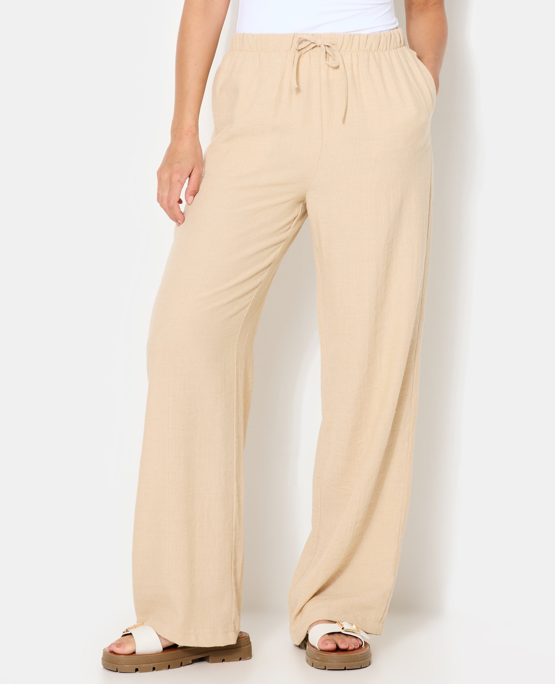 Pantalon large et droit avec lien coulissé