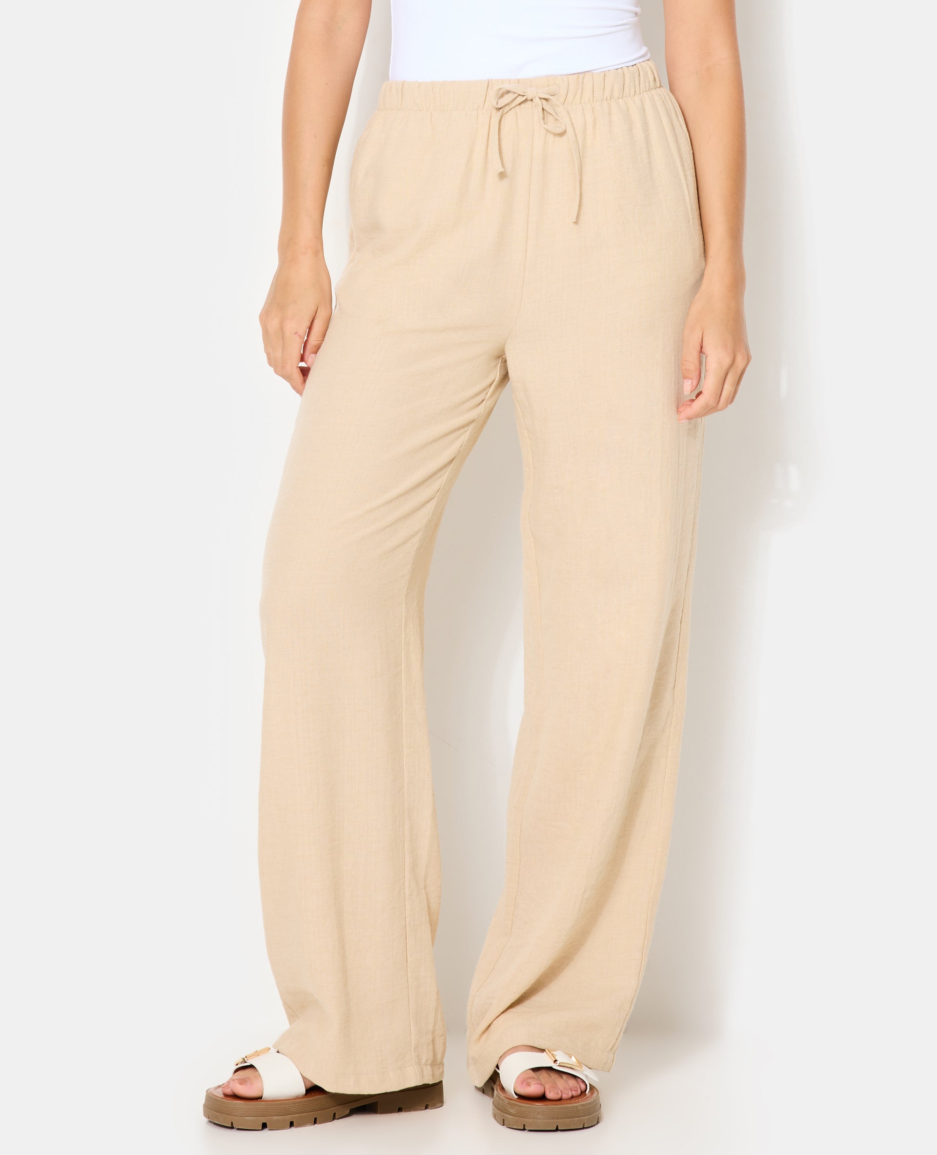 Pantalon large et droit avec lien coulissé