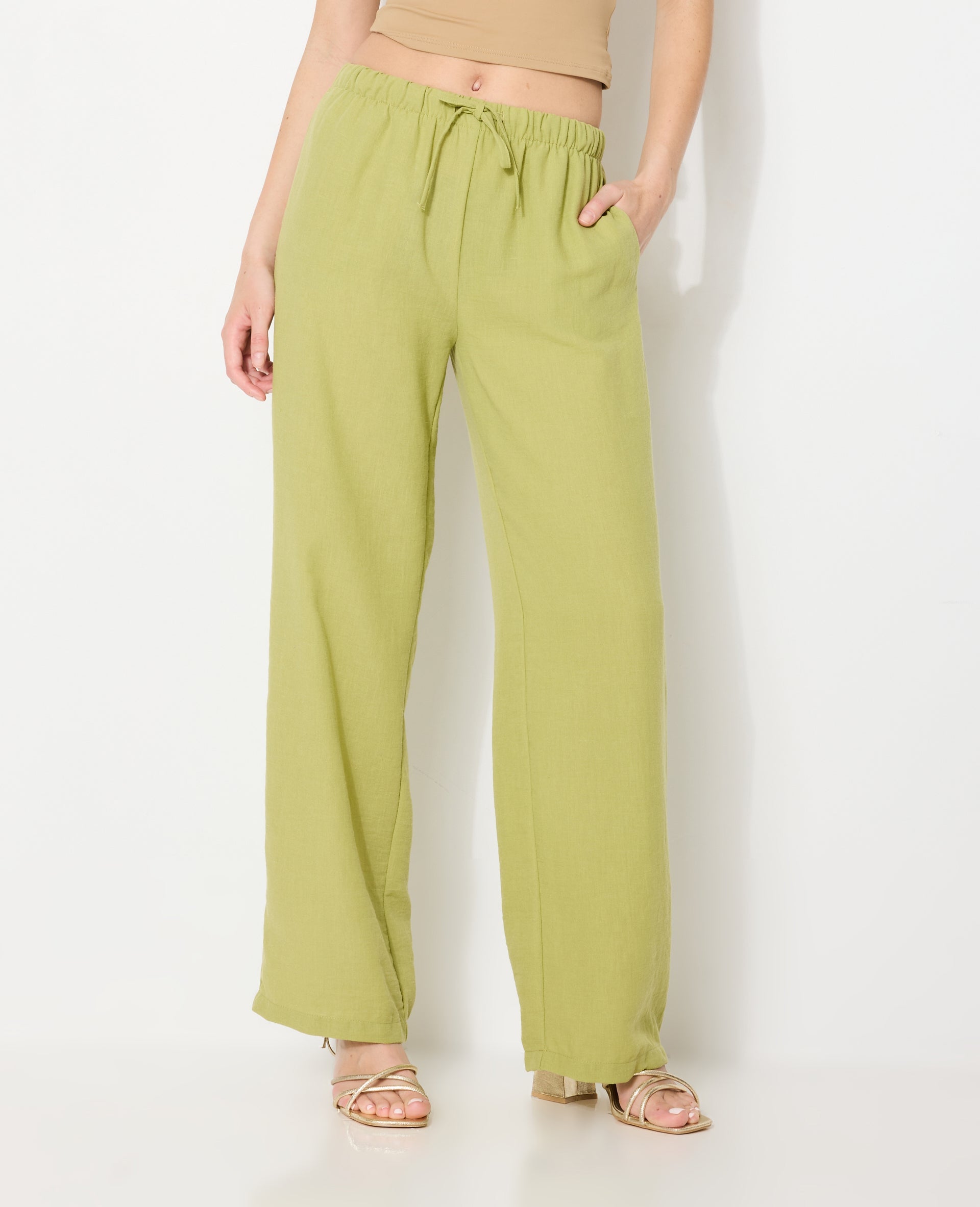 Pantalon large et droit avec lien coulissé