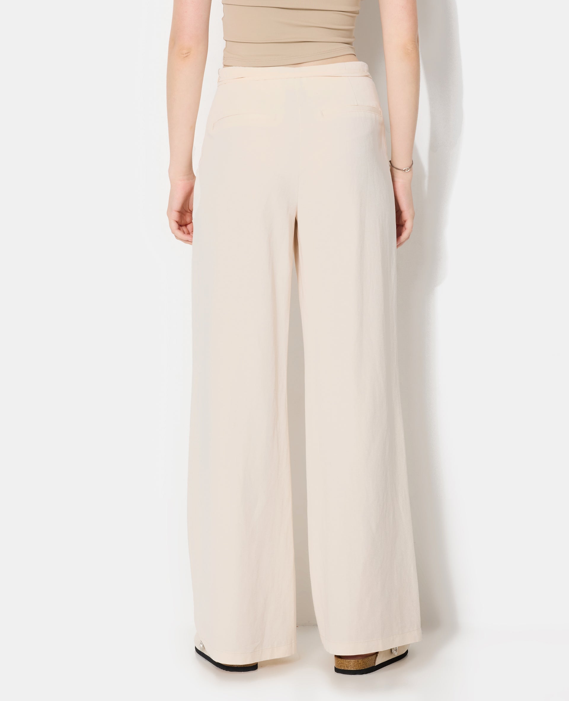 Pantalon droit taille haute avec lin