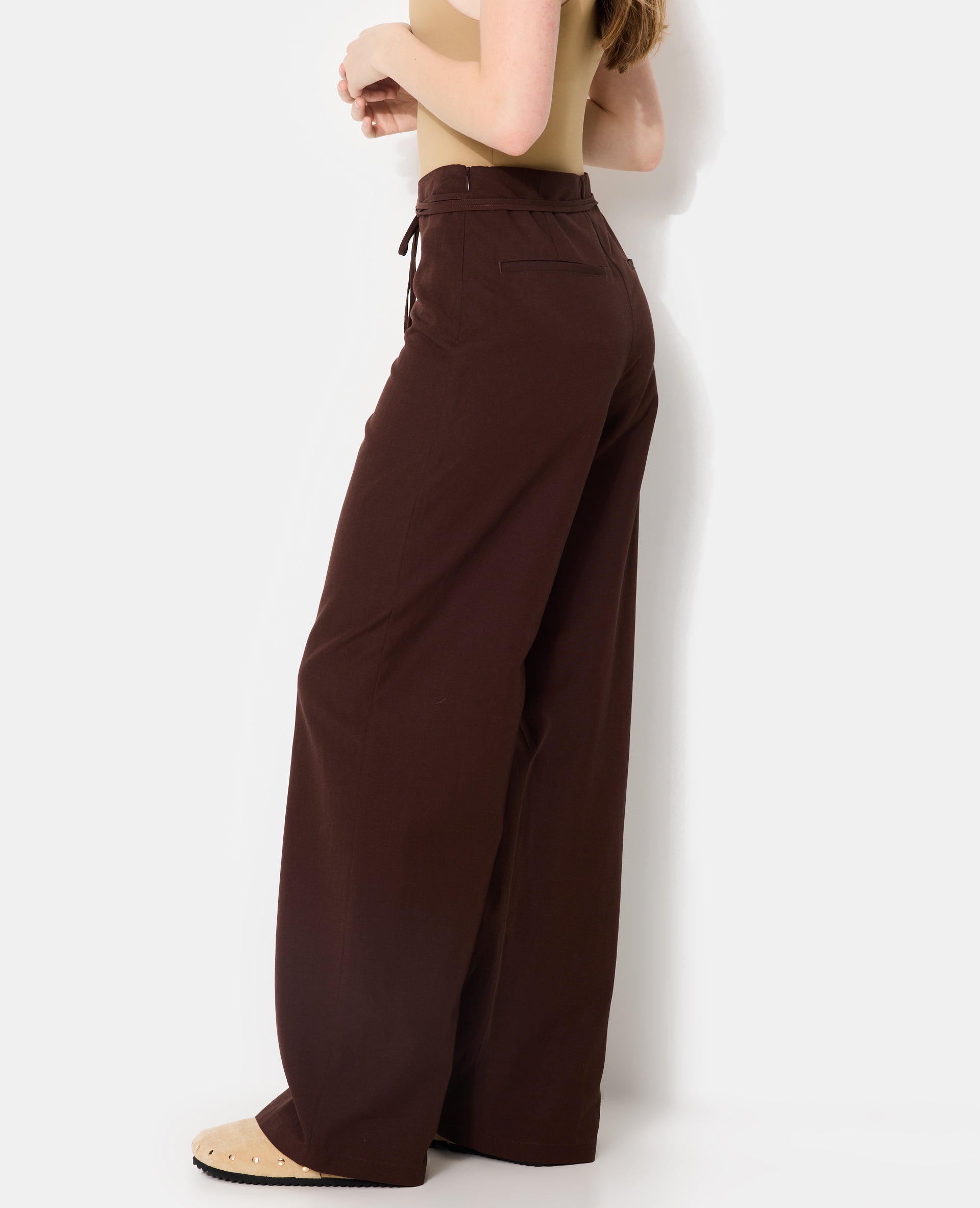 Pantalon droit taille haute avec lin