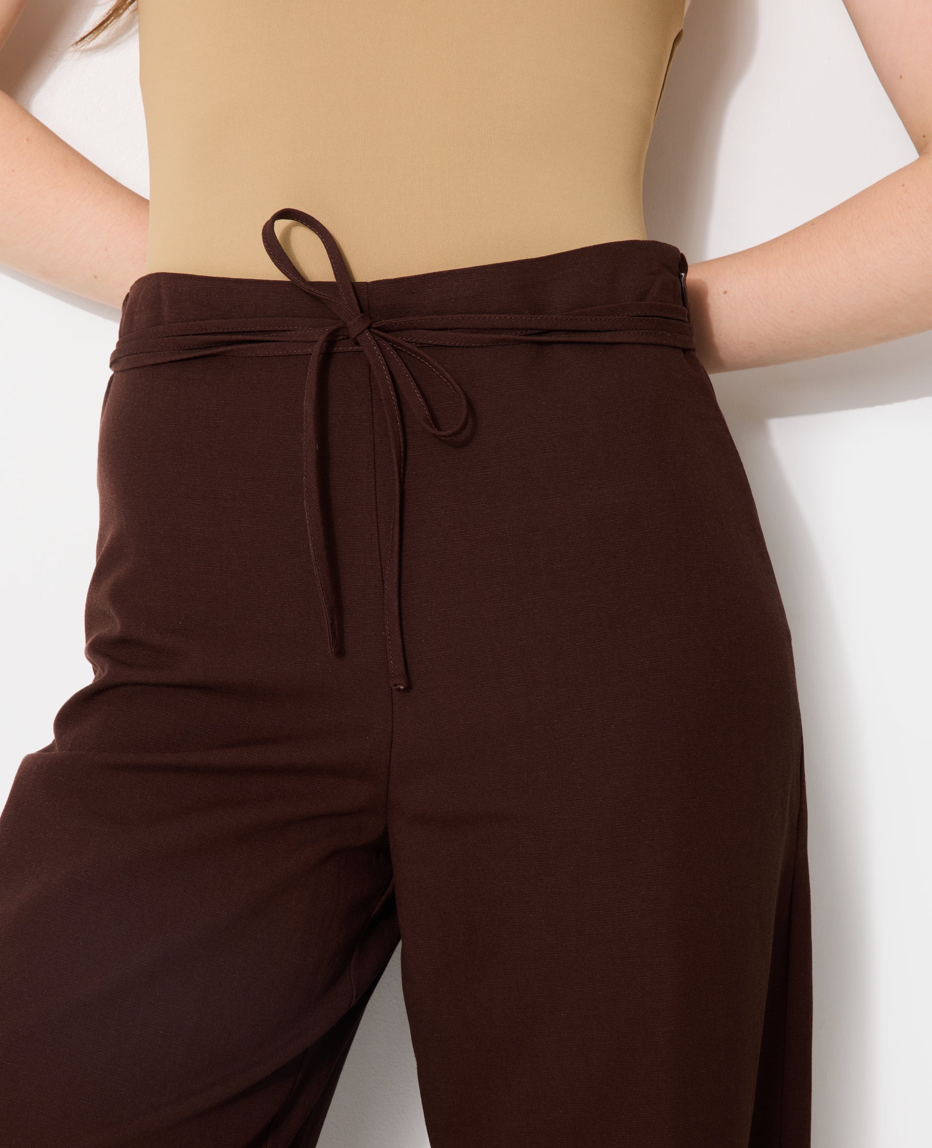Pantalon droit taille haute avec lin
