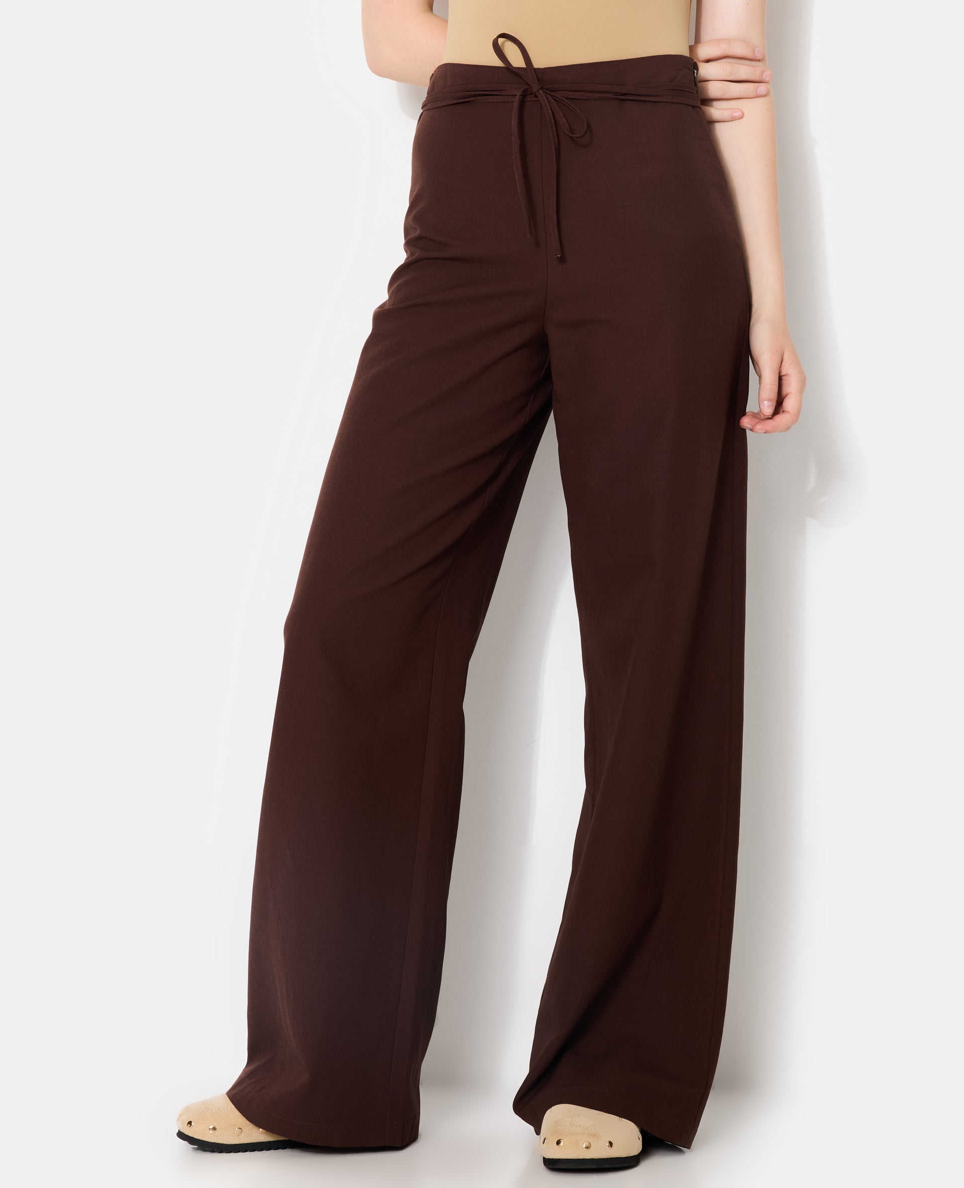 Pantalon droit taille haute avec lin