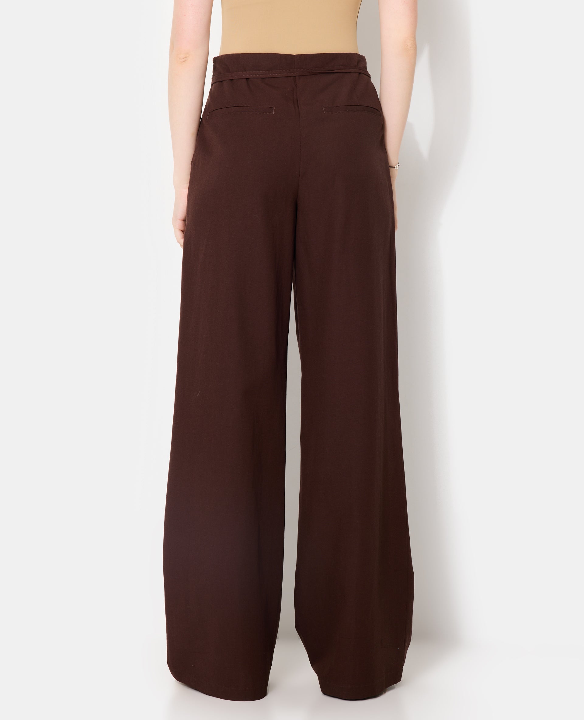 Pantalon droit taille haute avec lin