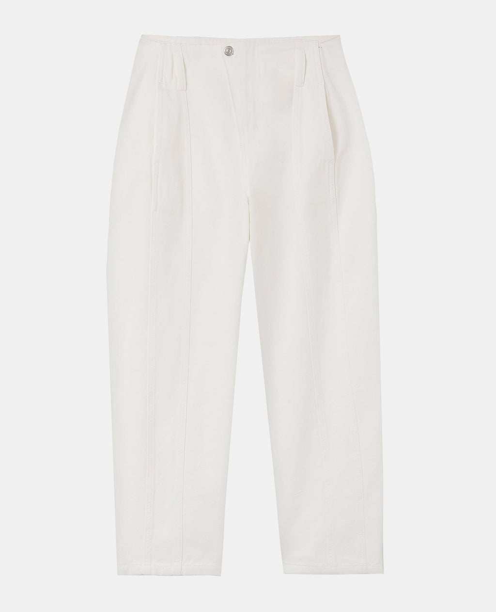 Jean barrel avec jeux de couture et bouton décalé