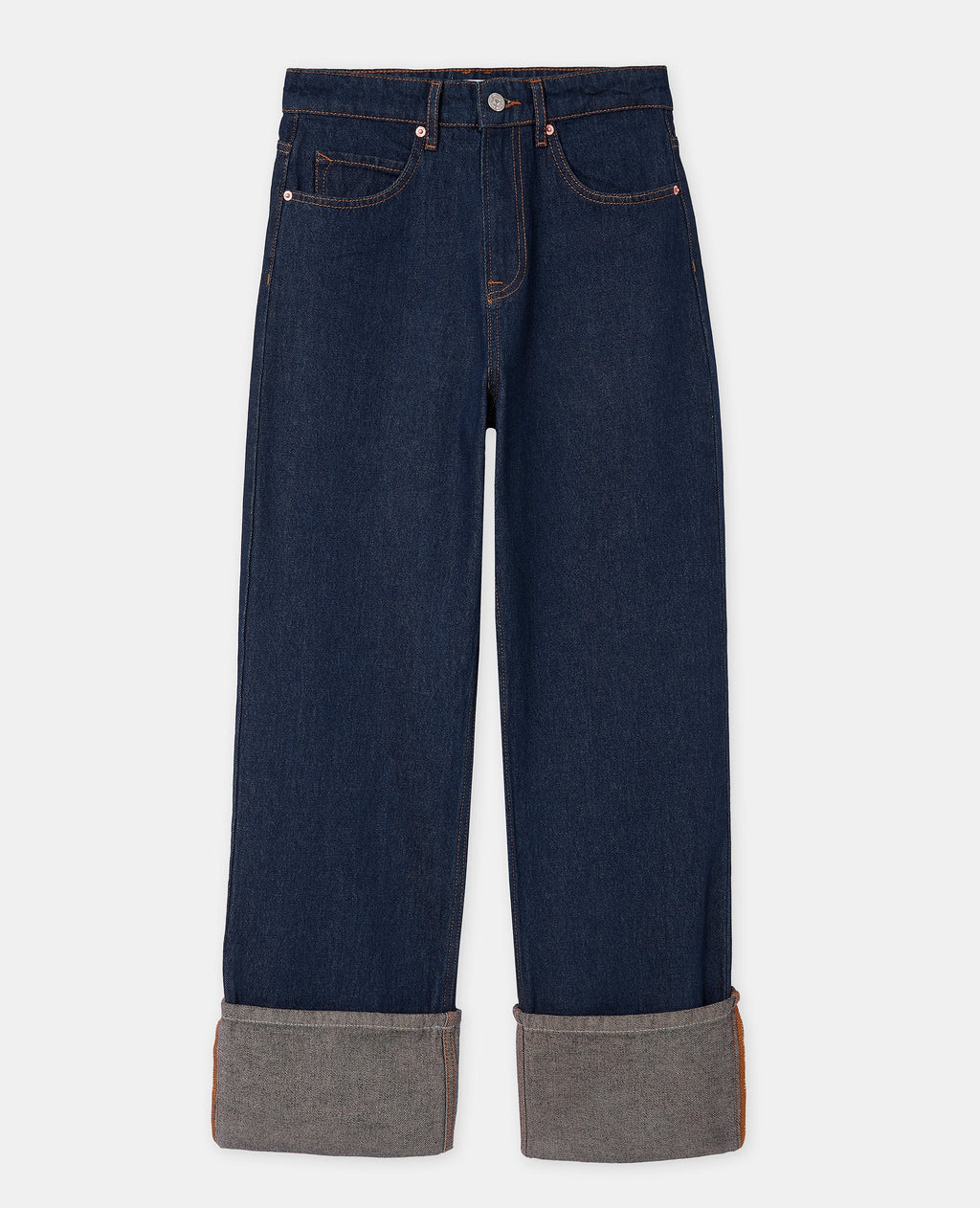 Jean straight taille haute avec grands revers