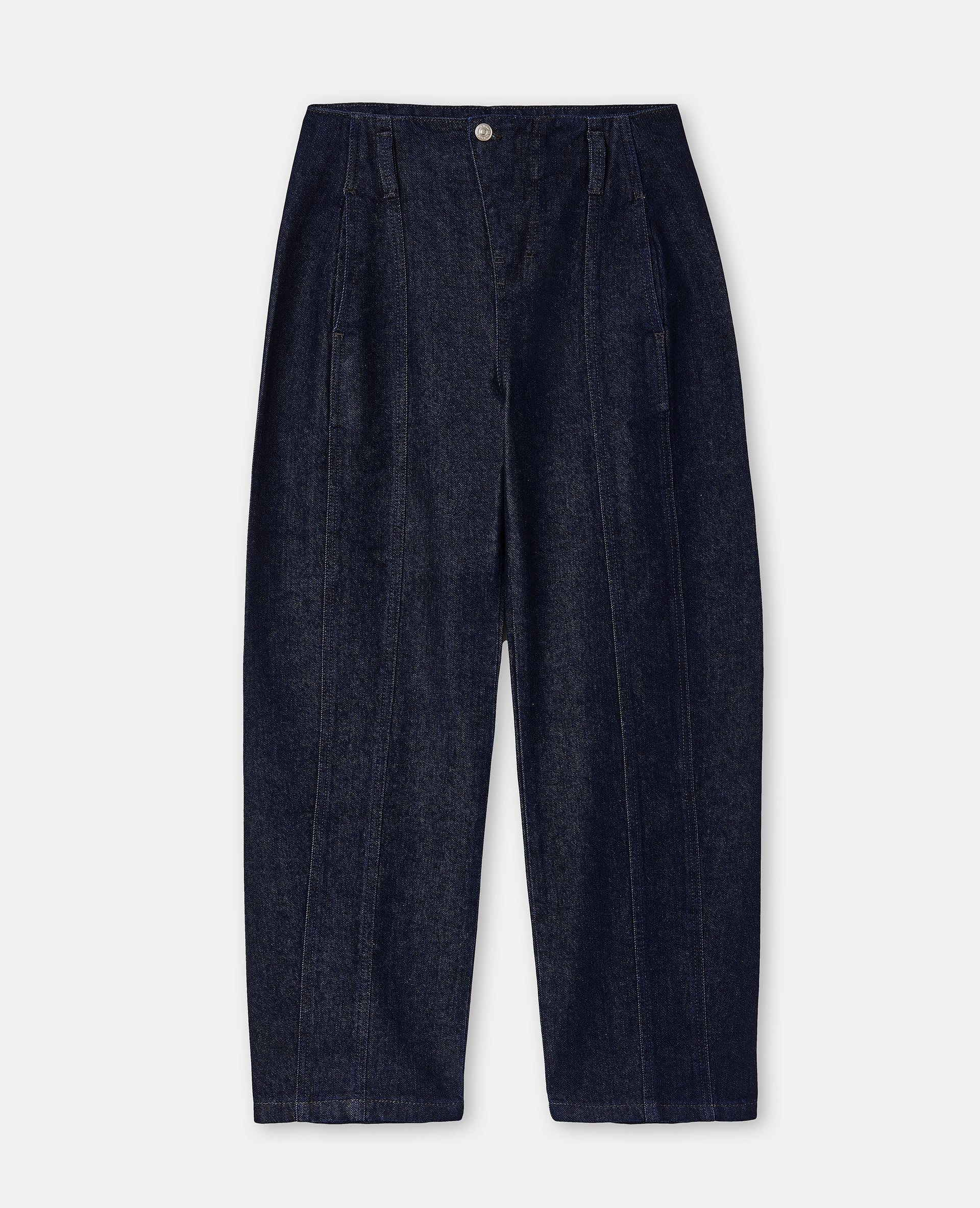 Jean barrel avec jeux de couture et bouton décalé