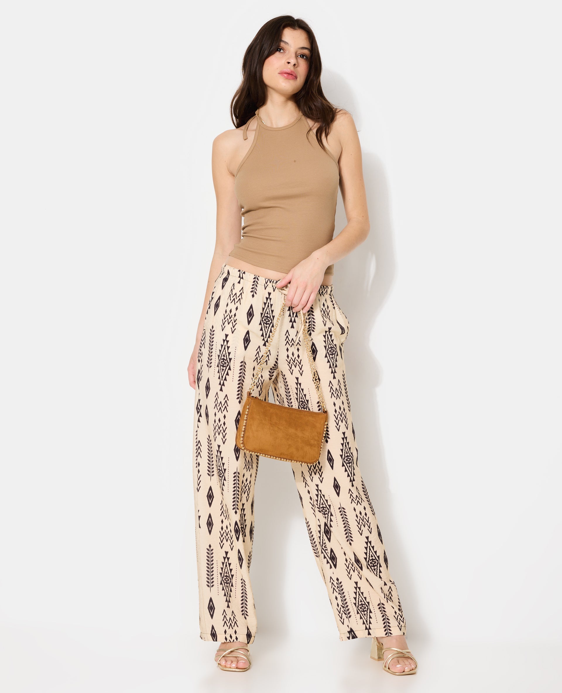 Pantalon fluide avec lien coulissé motifs ethniques