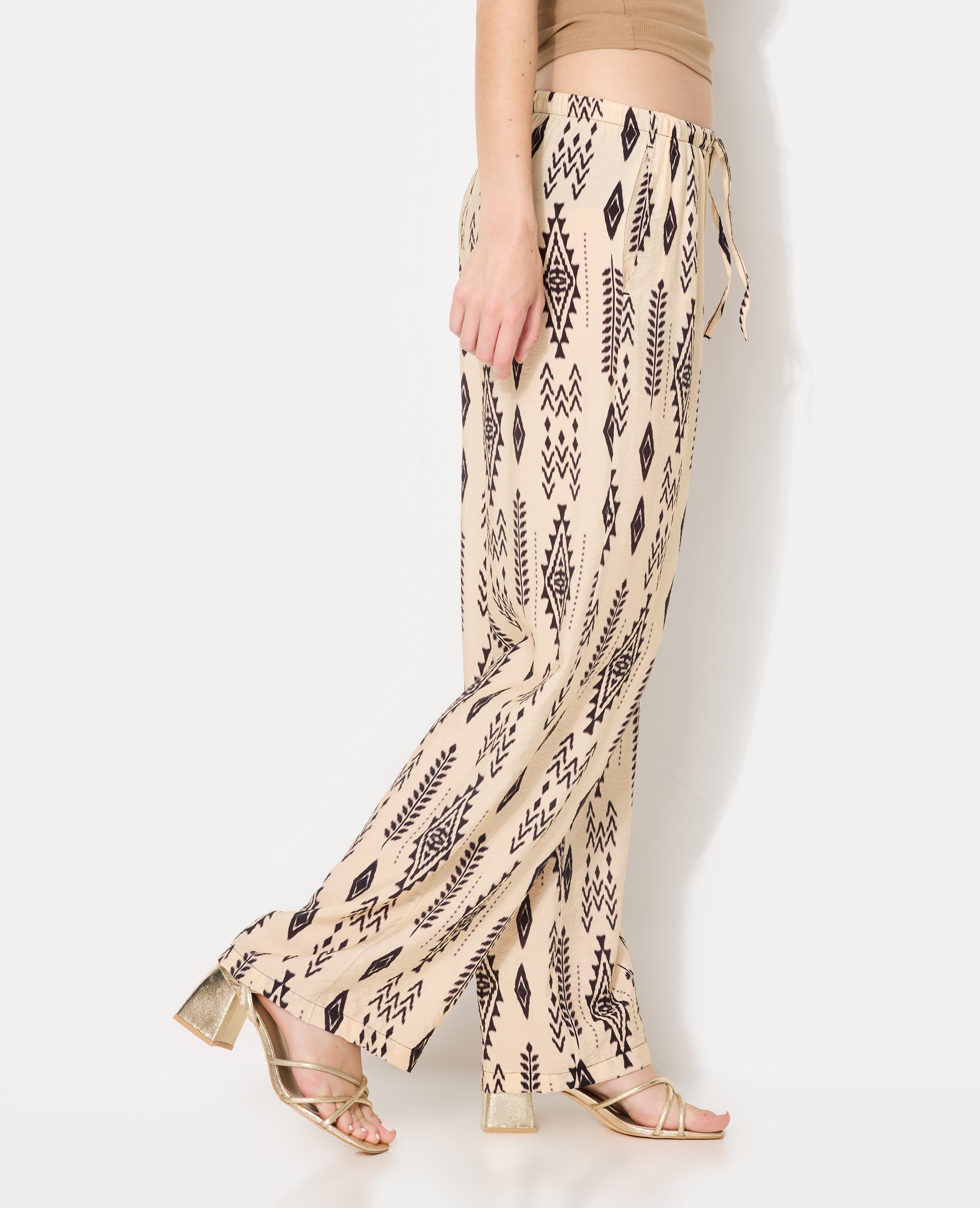 Pantalon fluide avec lien coulissé motifs ethniques