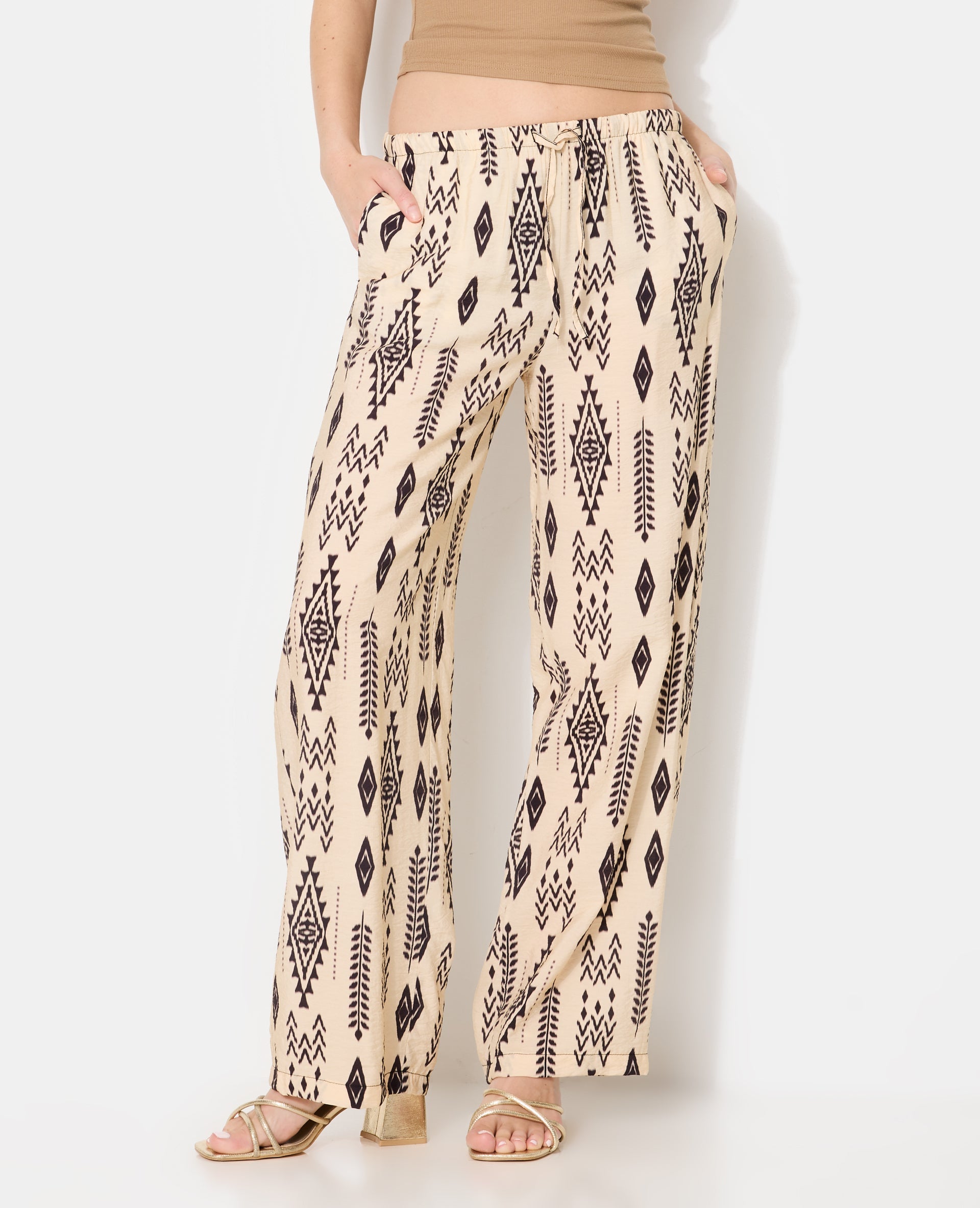 Pantalon fluide avec lien coulissé motifs ethniques