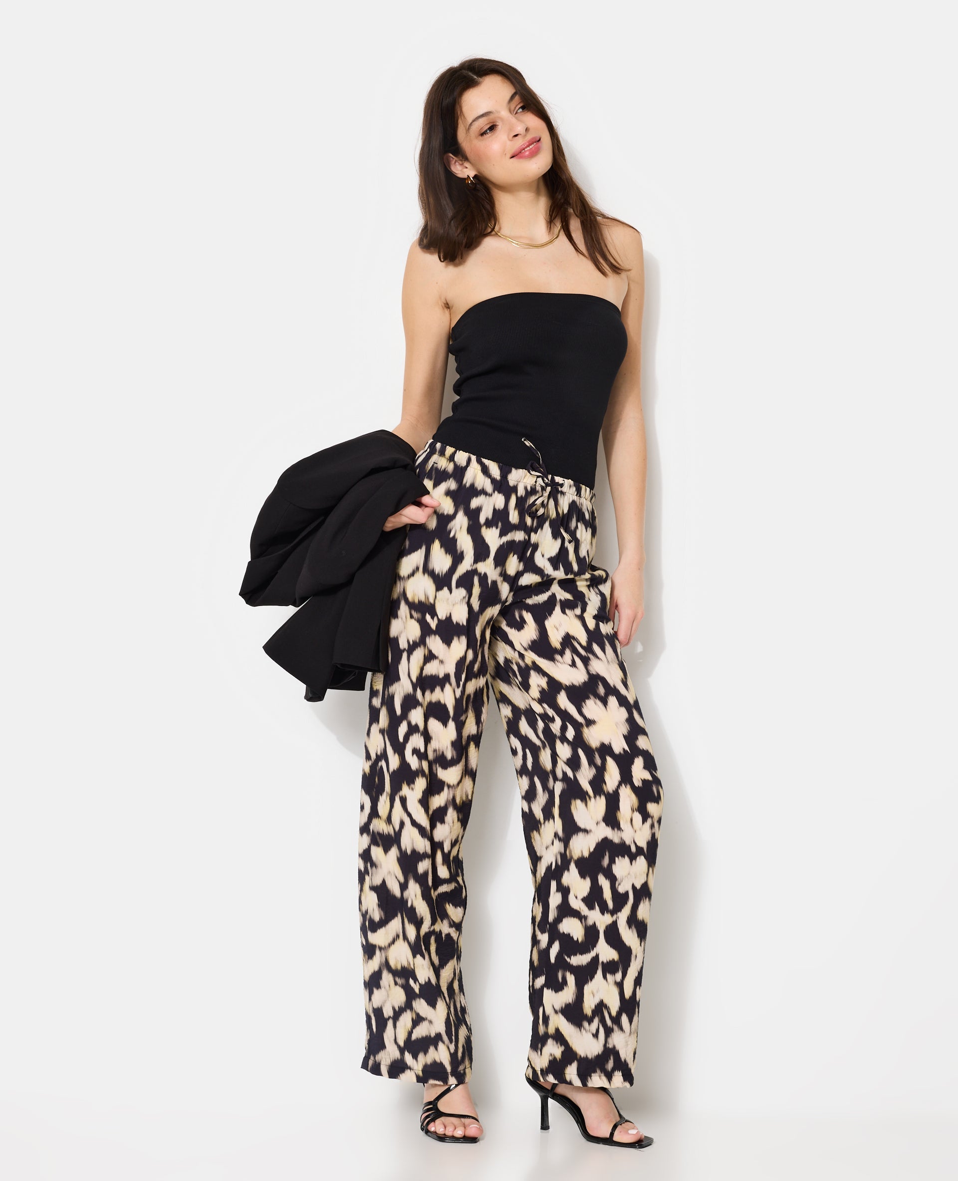 Pantalon fluide avec lien coulissé motifs flous