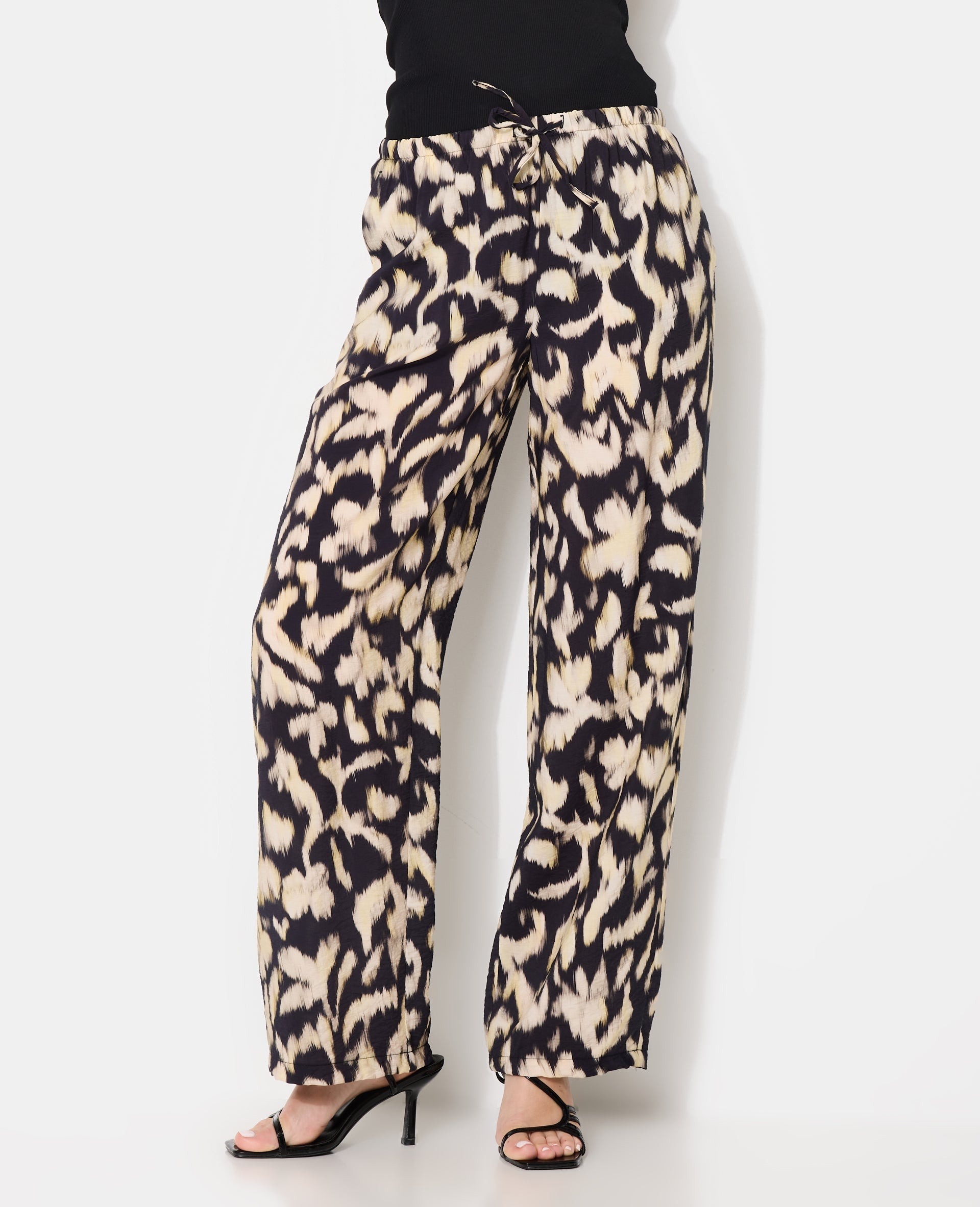 Pantalon fluide avec lien coulissé motifs flous