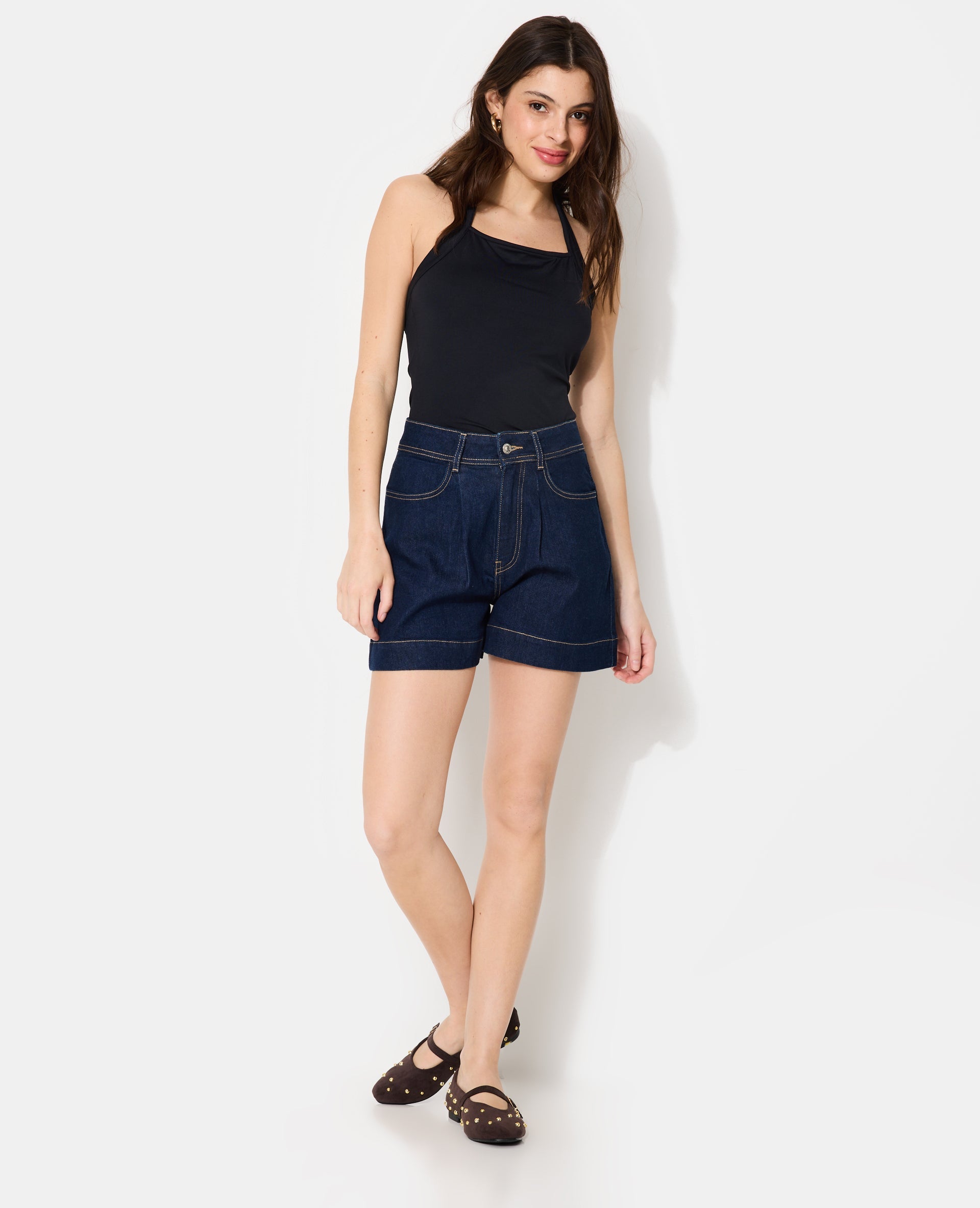 Short en jean taille haute avec pinces