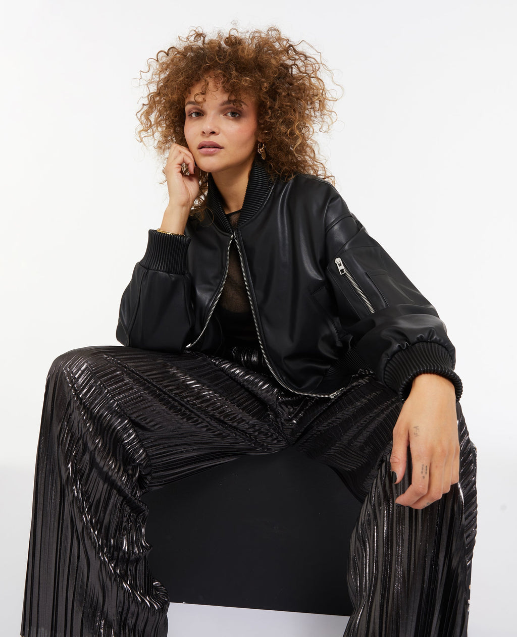 Blouson bomber en simili cuir