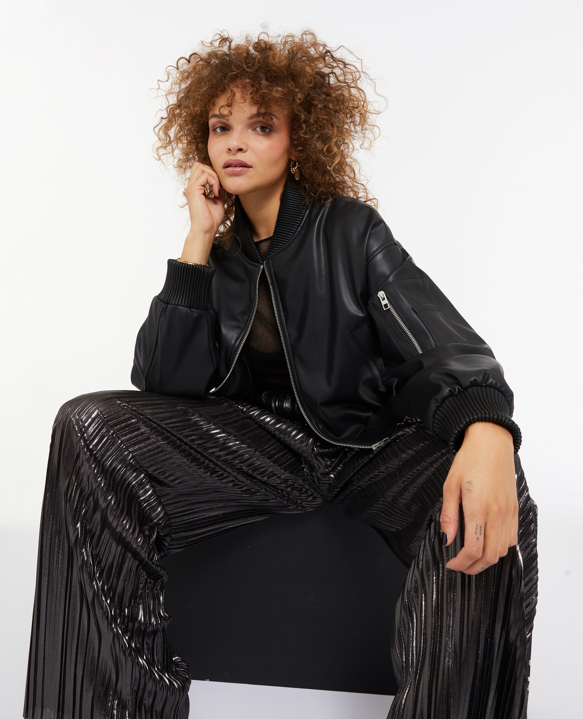 Blouson bomber en simili cuir