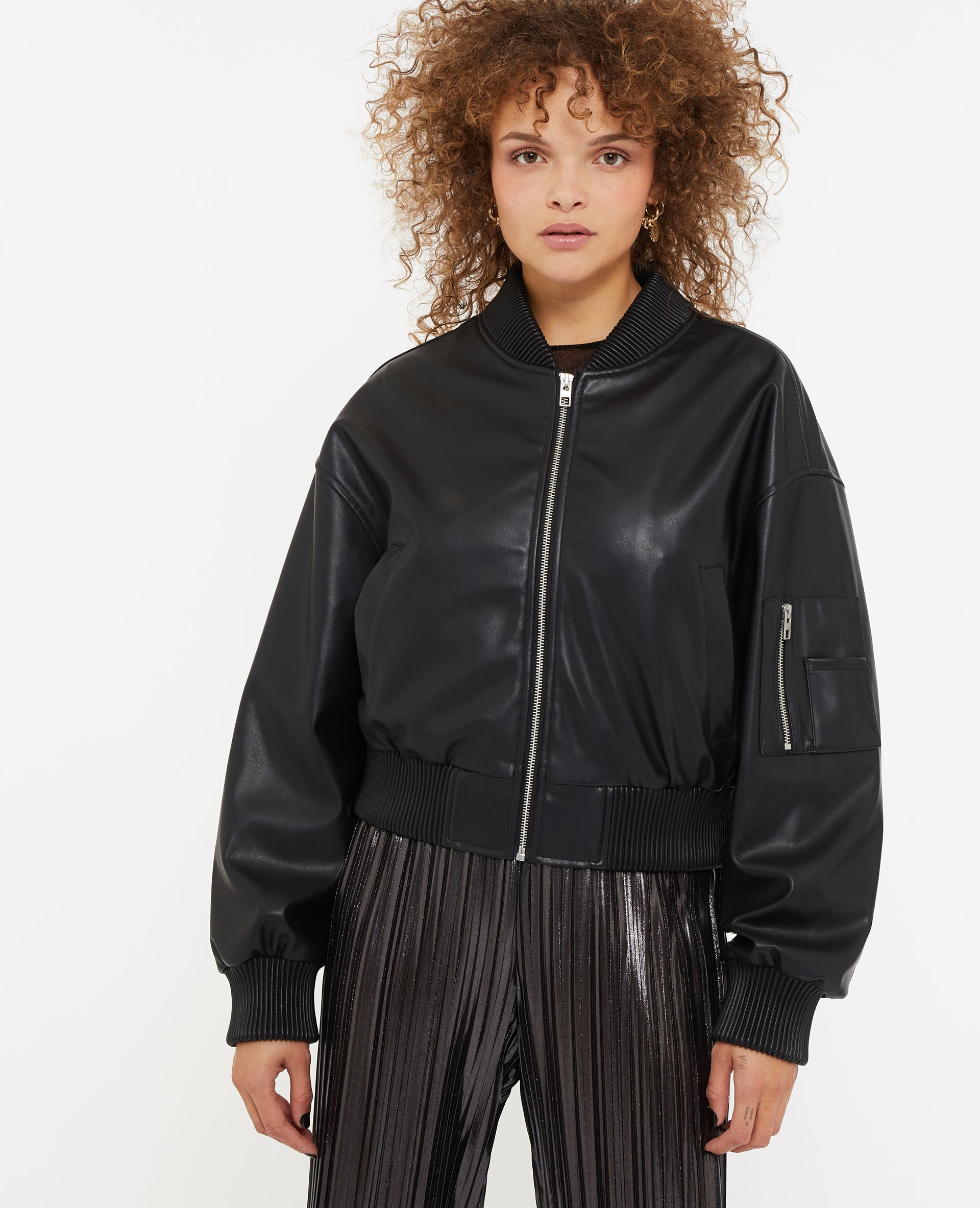 Blouson bomber en simili cuir