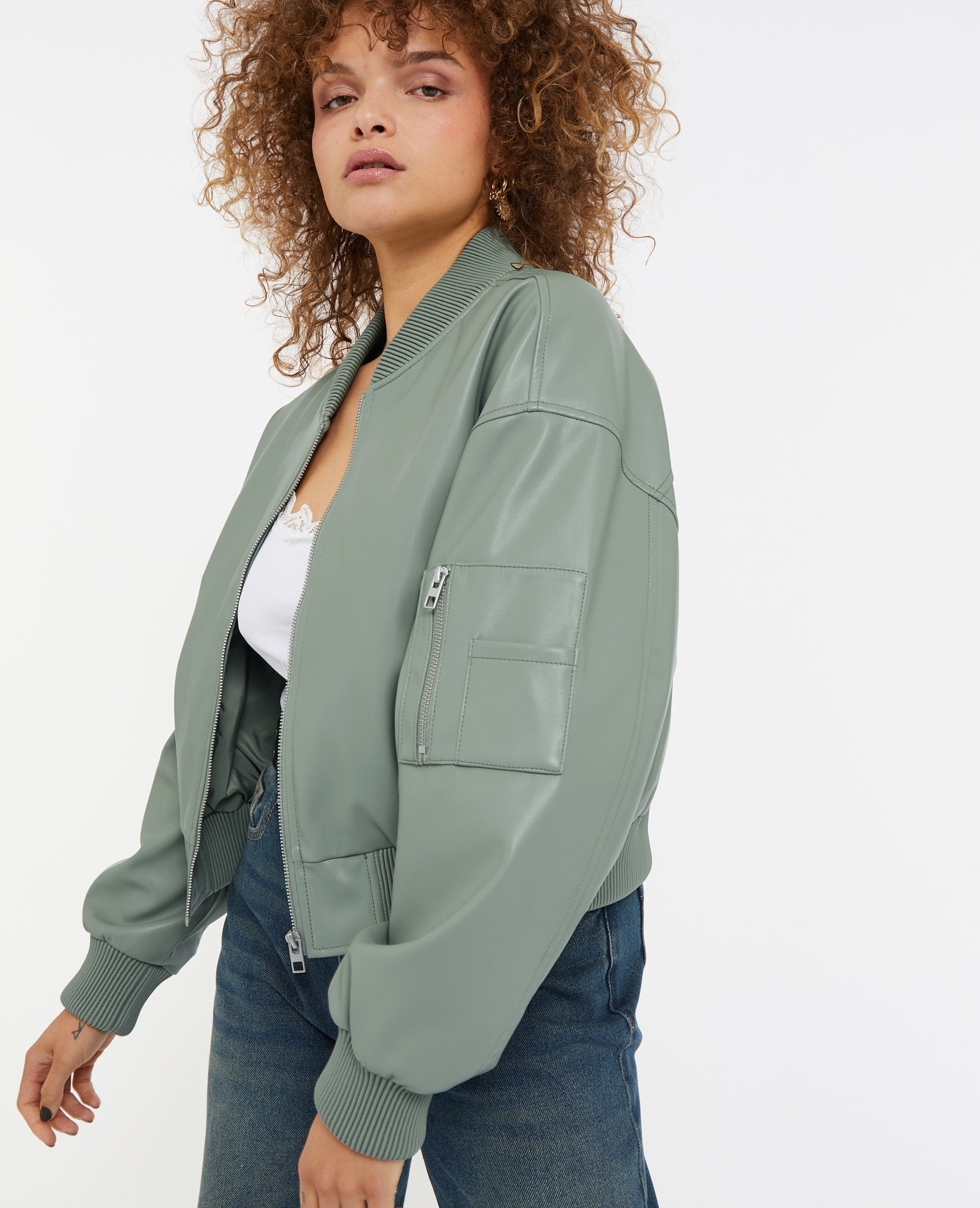 Blouson bomber en simili cuir