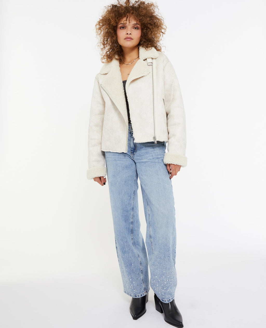 Blouson en suédine et sherpa façon peau lainée