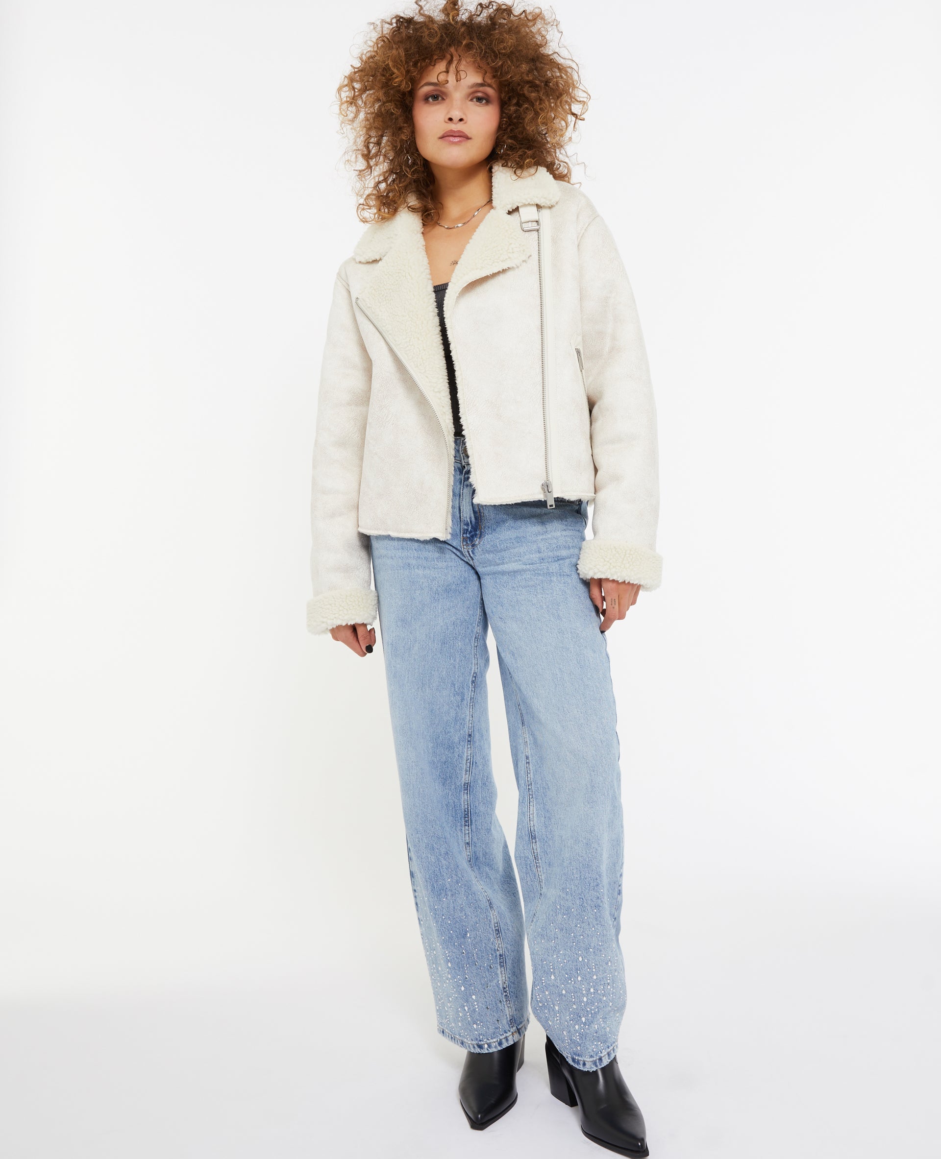 Blouson en suédine et sherpa façon peau lainée