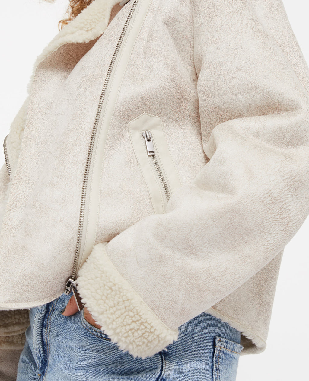 Blouson en suédine et sherpa façon peau lainée