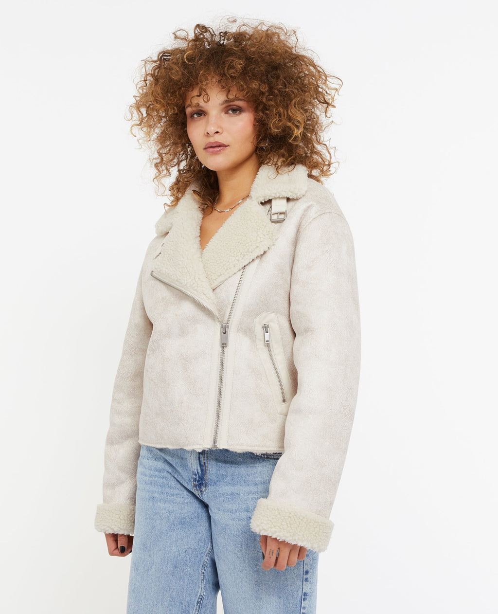 Blouson en suédine et sherpa façon peau lainée