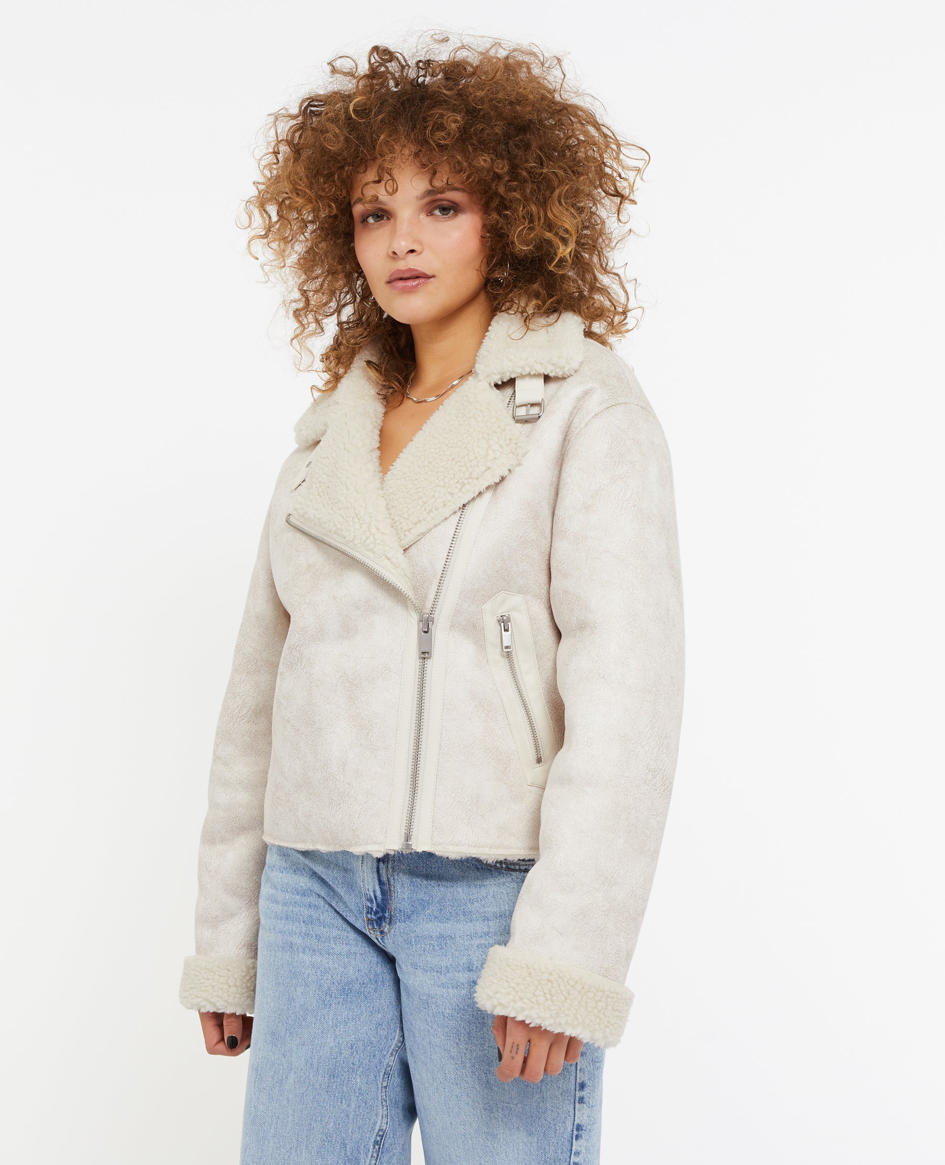 Blouson en suédine et sherpa façon peau lainée