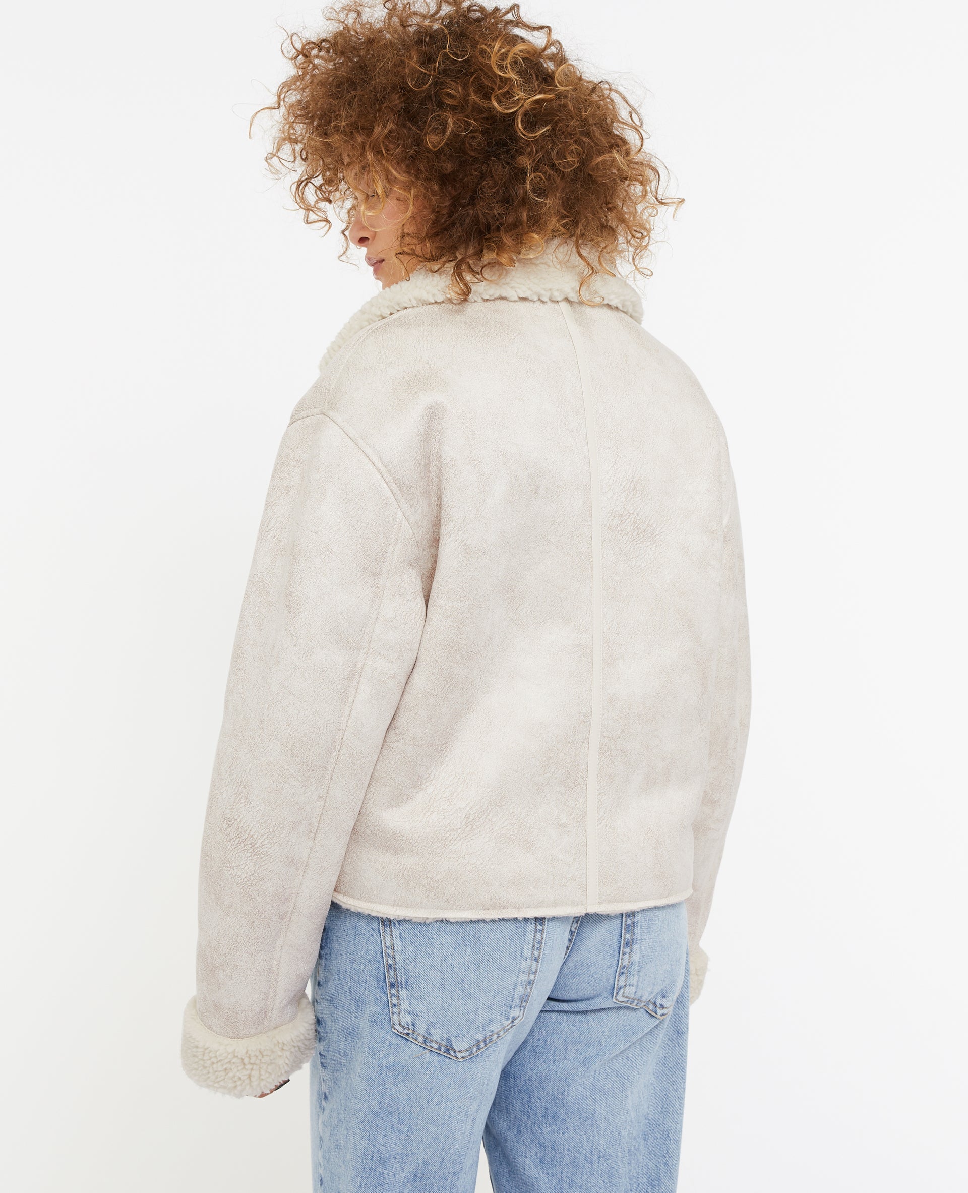 Blouson en suédine et sherpa façon peau lainée