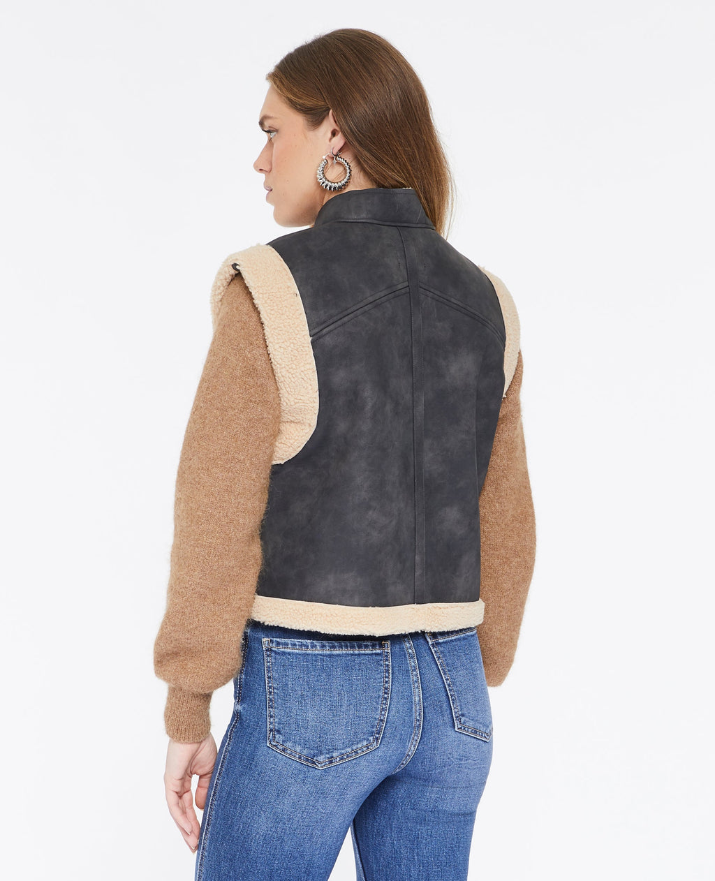 Blouson sans manches effet cuir et sherpa