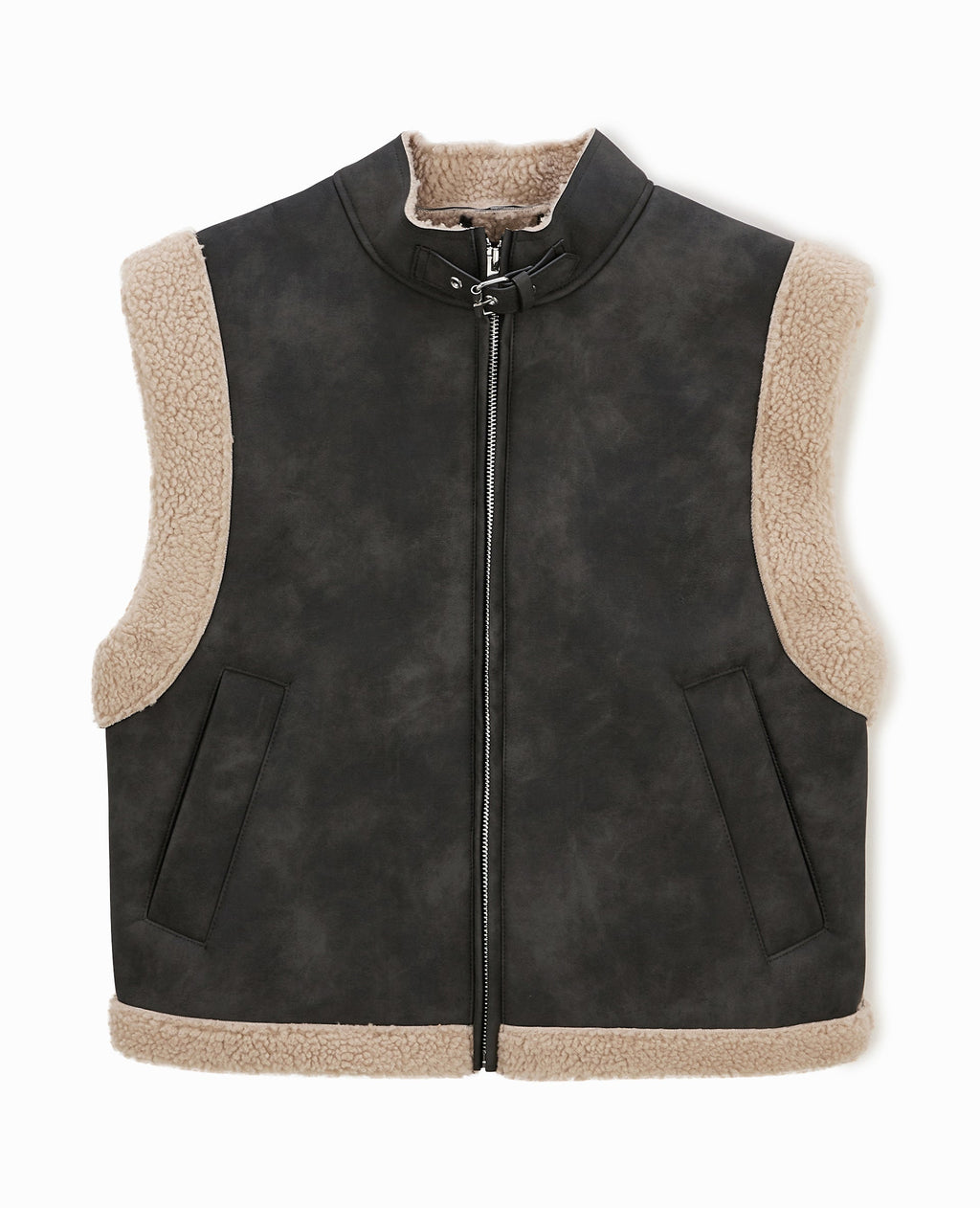 Blouson sans manches effet cuir et sherpa