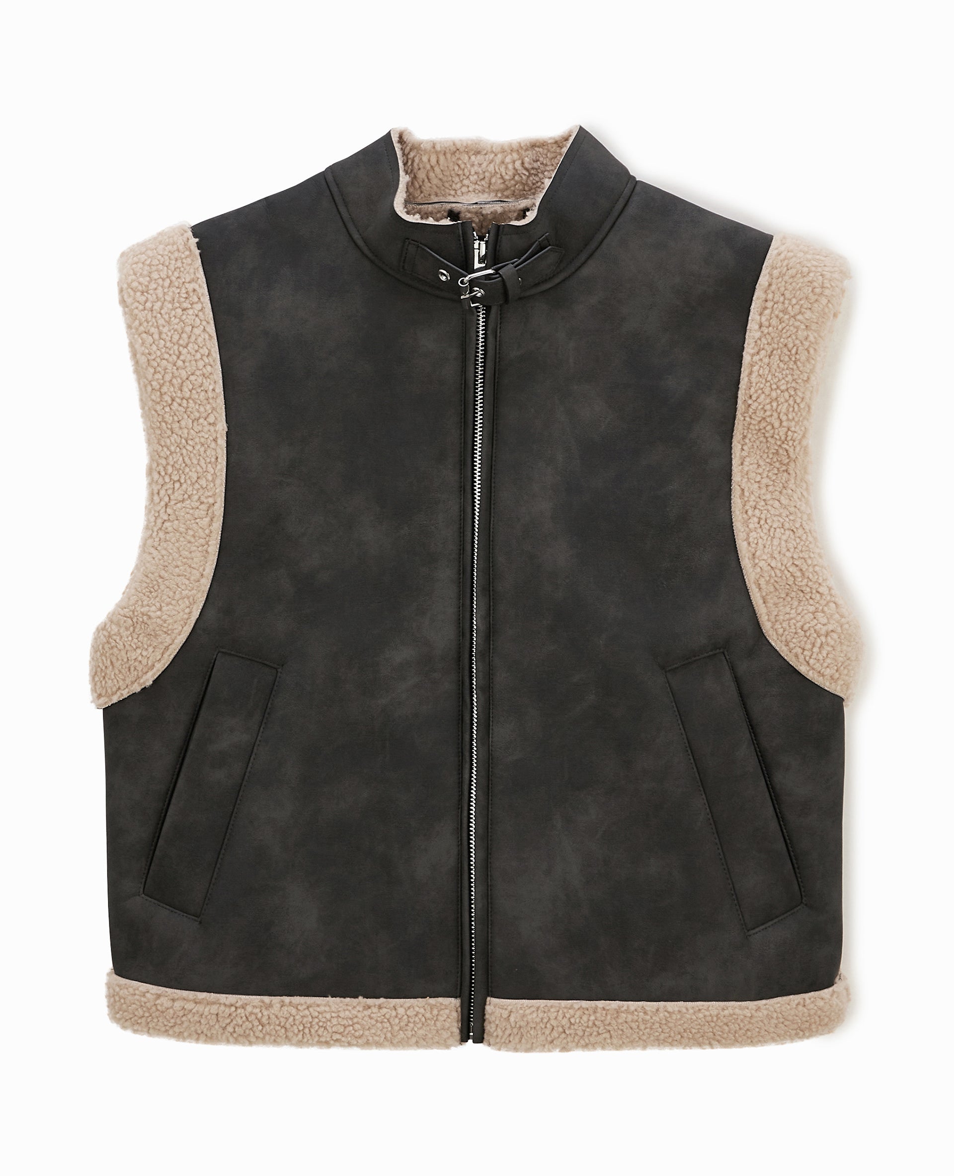 Blouson sans manches effet cuir et sherpa