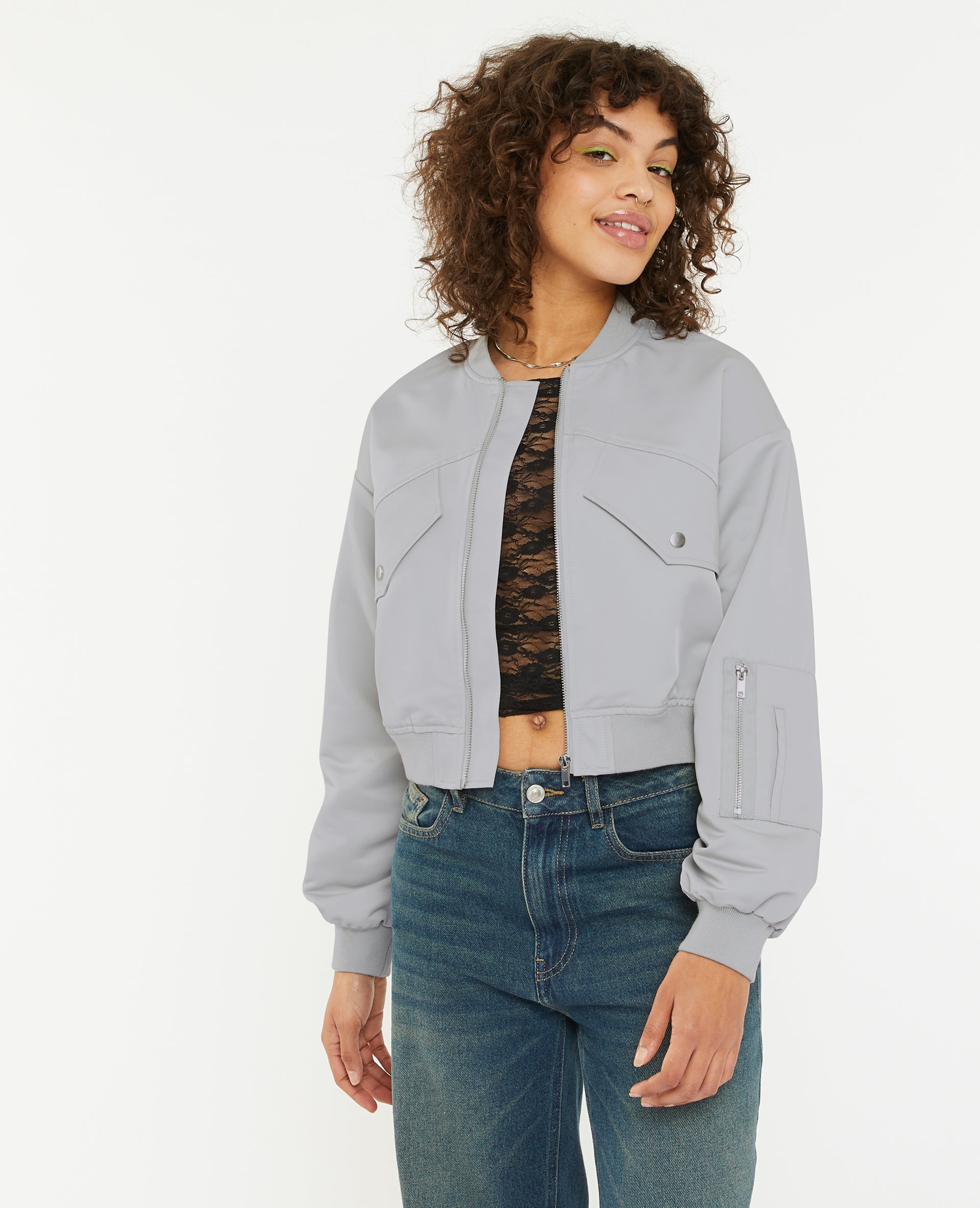 Bomber court en tissu satiné