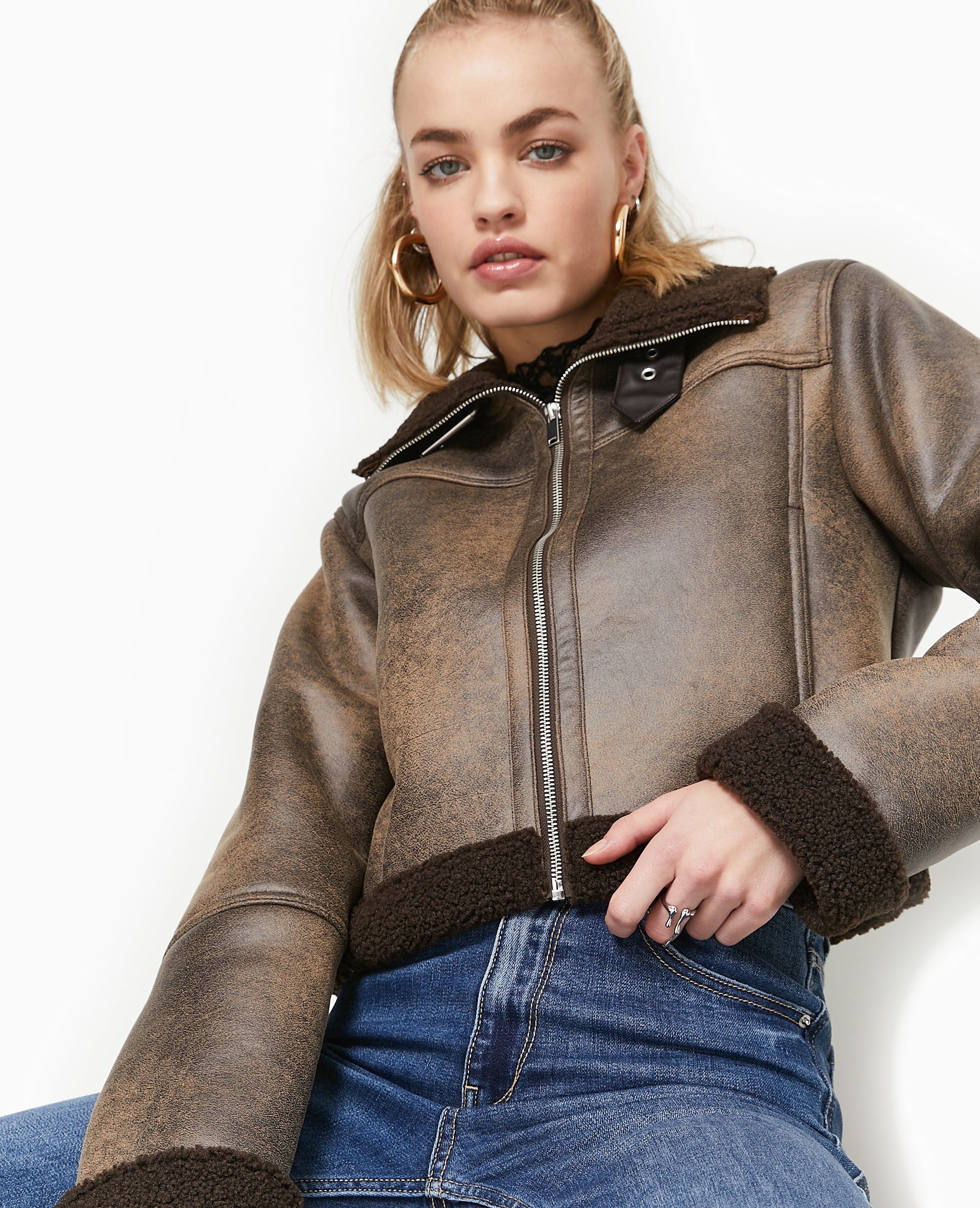Blouson façon bombardier avec sherpa