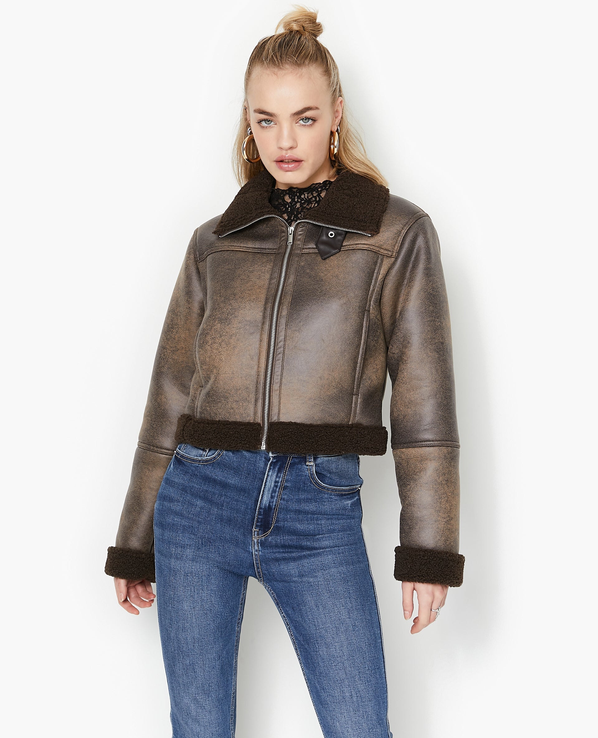 Blouson façon bombardier avec sherpa