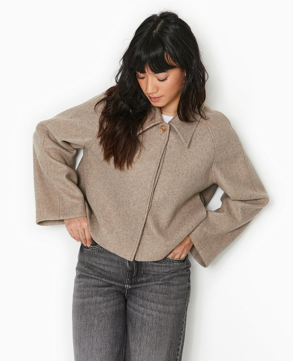 Veste courte trapèze effet drap de laine