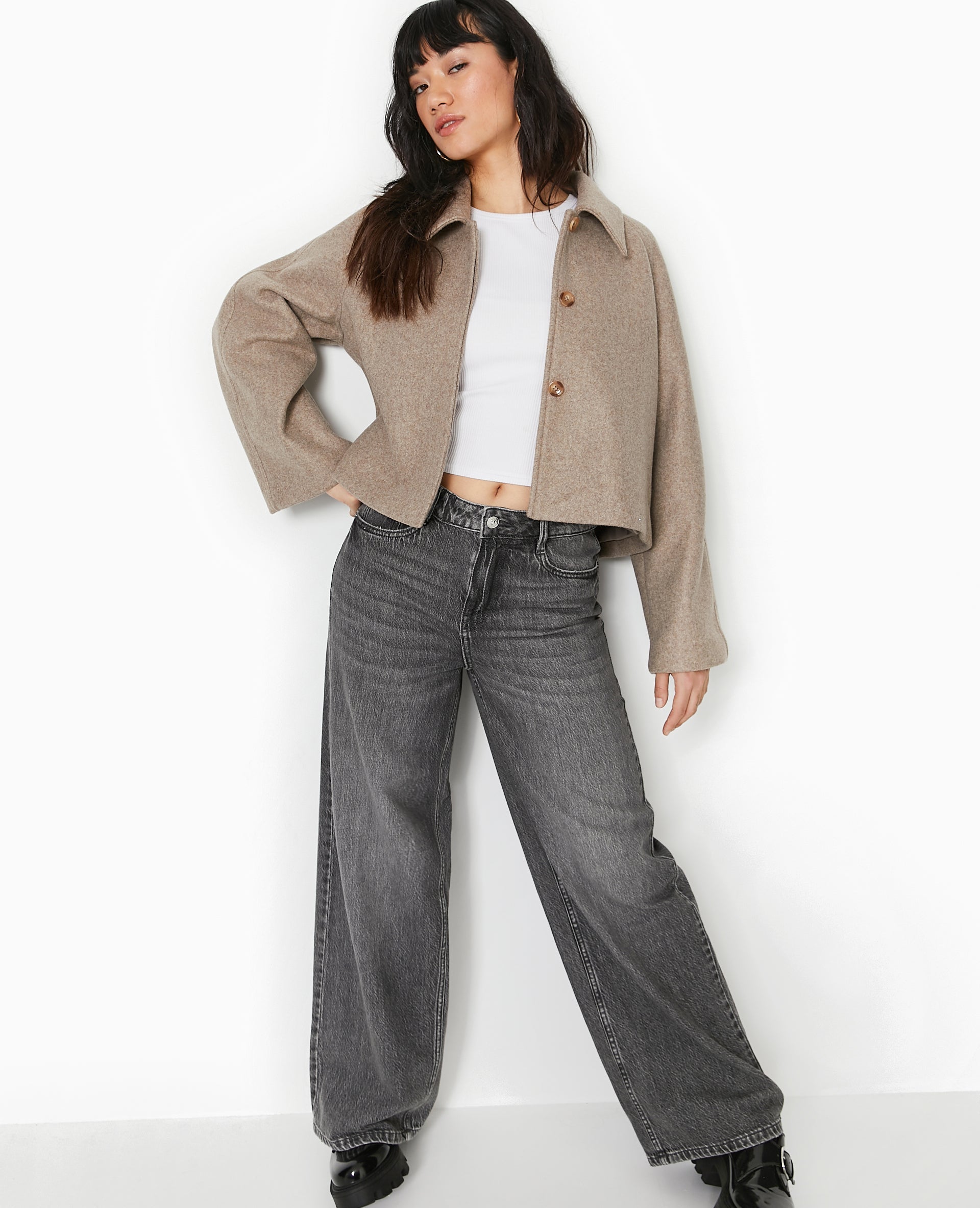 Veste courte trapèze effet drap de laine