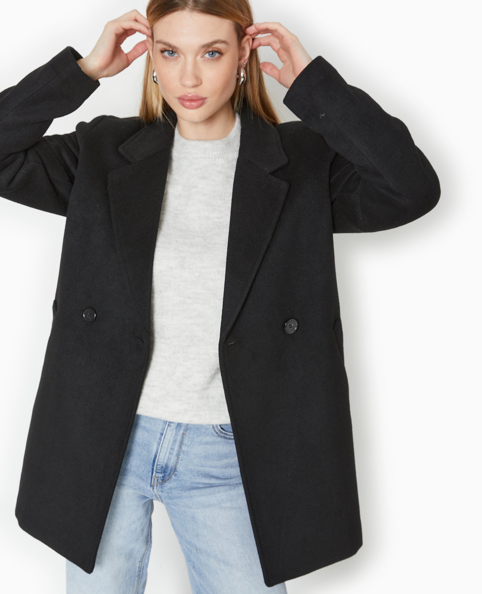 Manteau mi-long en drap de laine