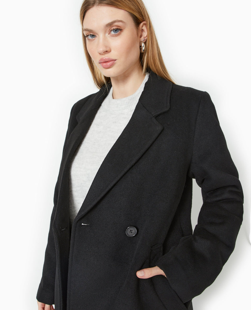 Manteau mi-long en drap de laine