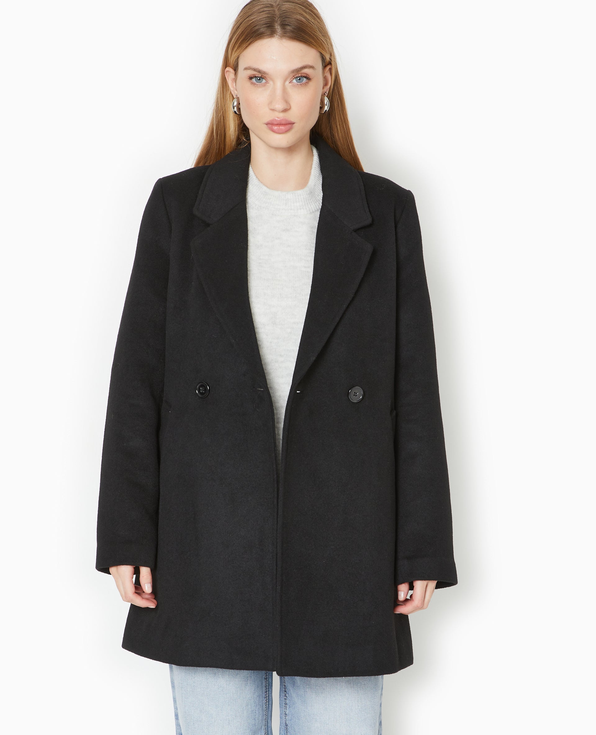 Manteau mi-long en drap de laine