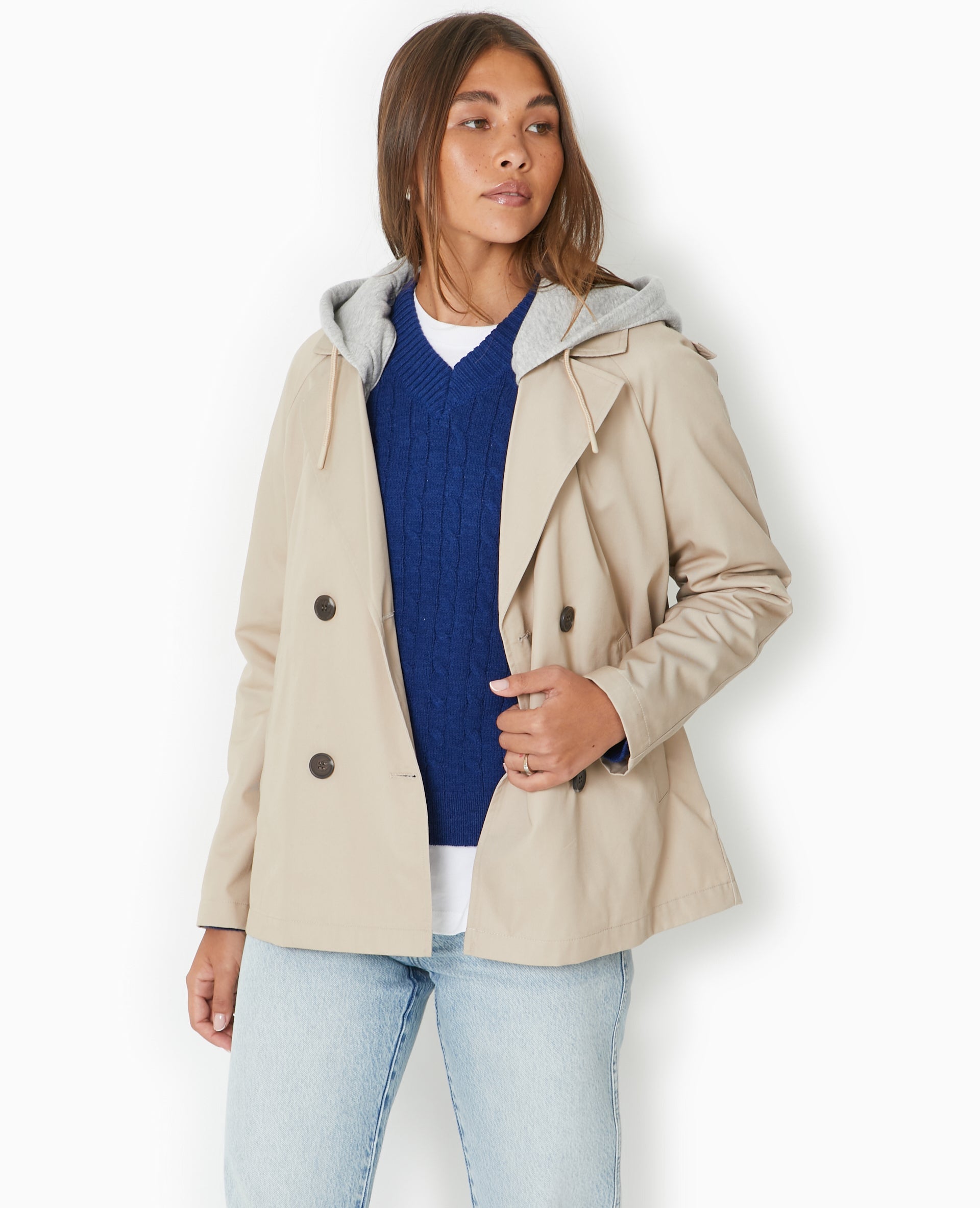 Veste trench avec capuche molleton amovible