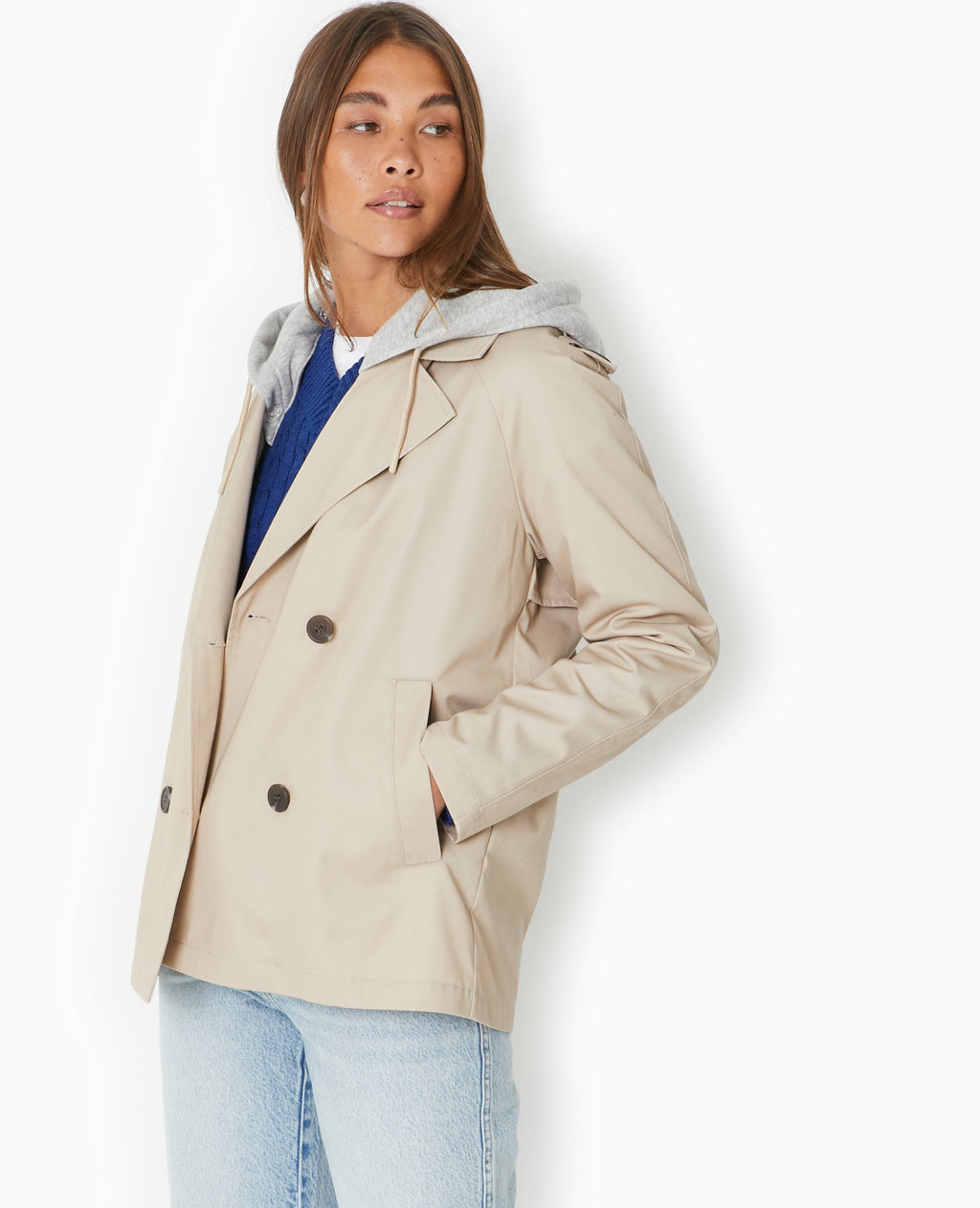 Veste trench avec capuche molleton amovible