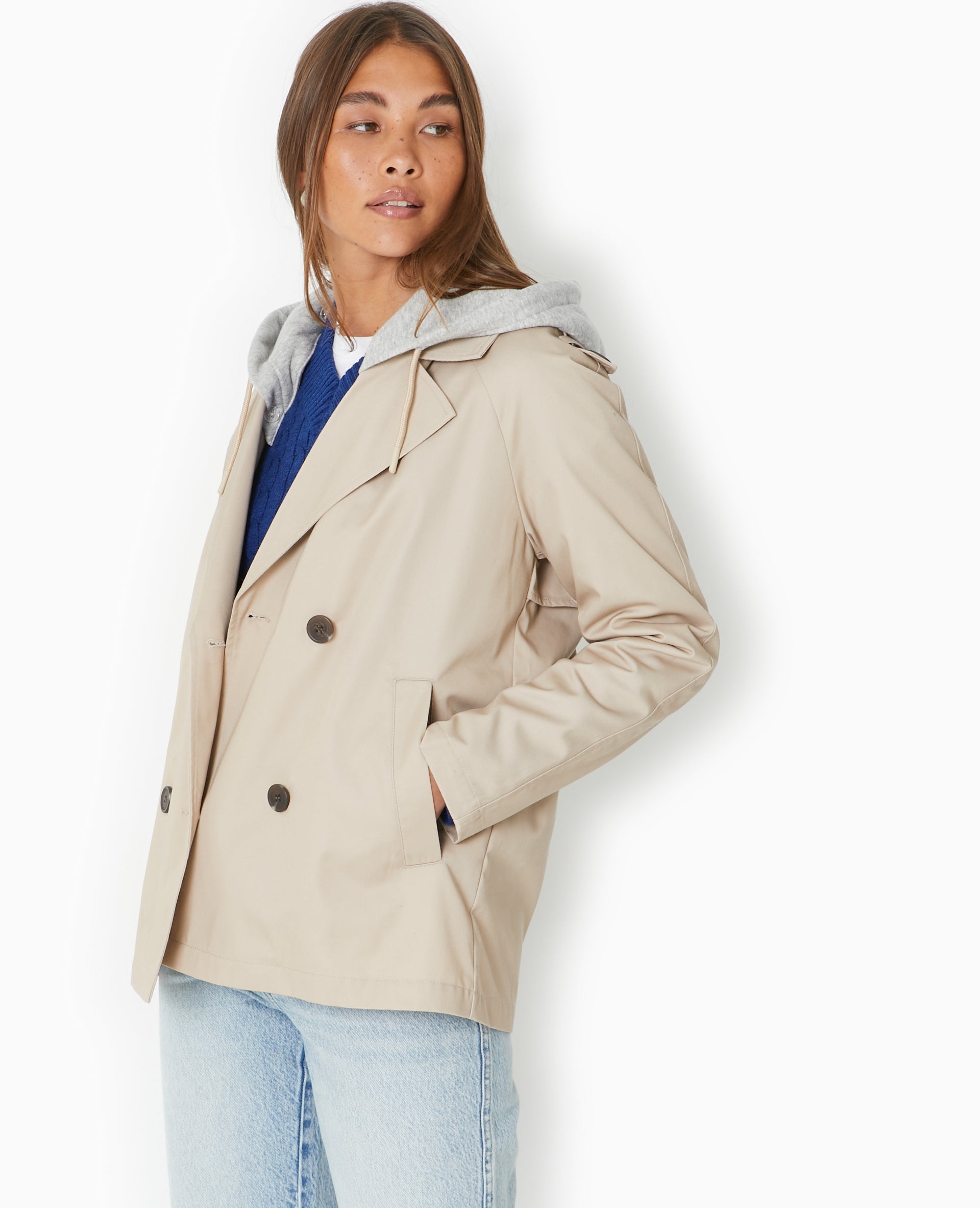 Veste trench avec capuche molleton amovible
