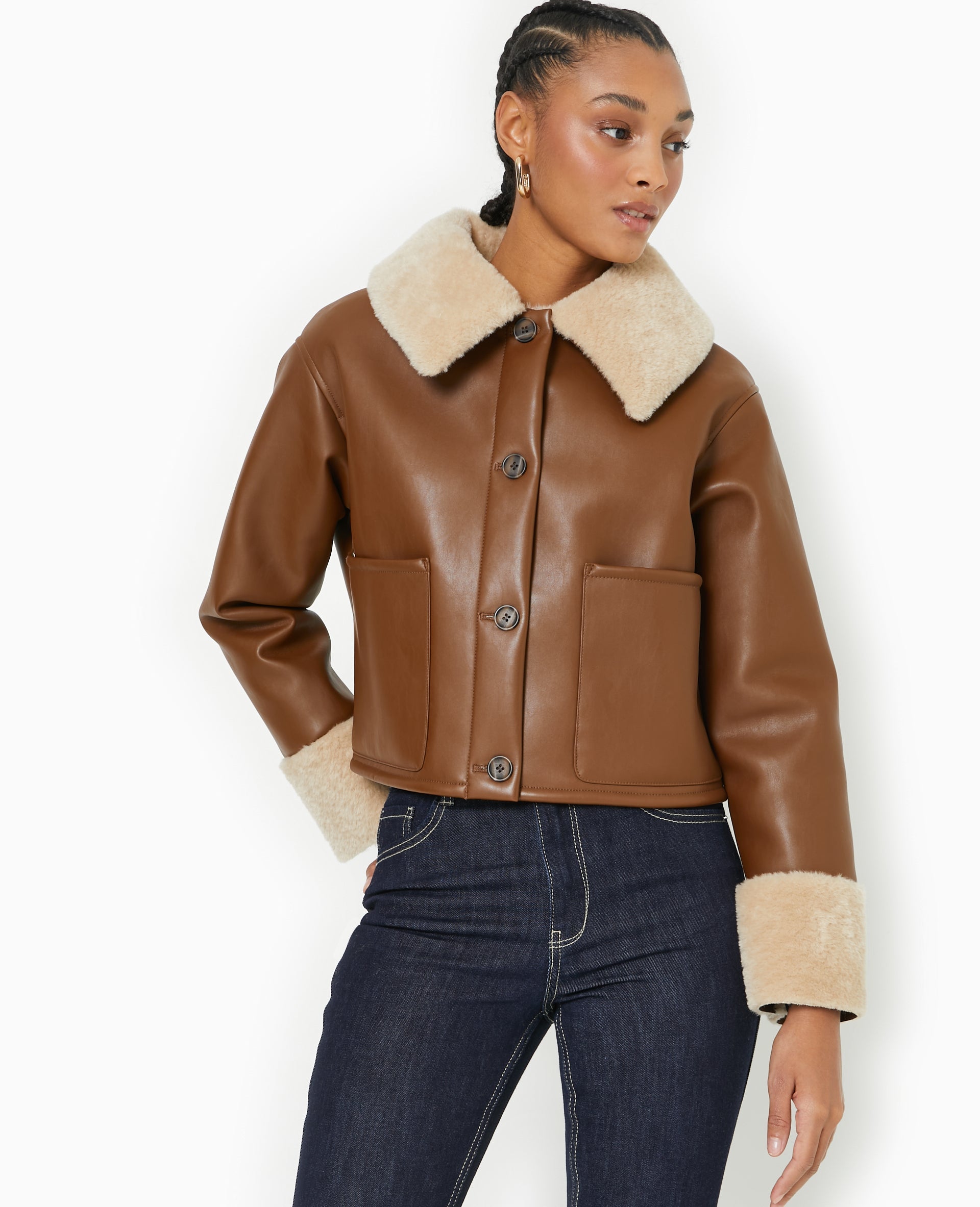 Blouson en simili avec doublure fourrure