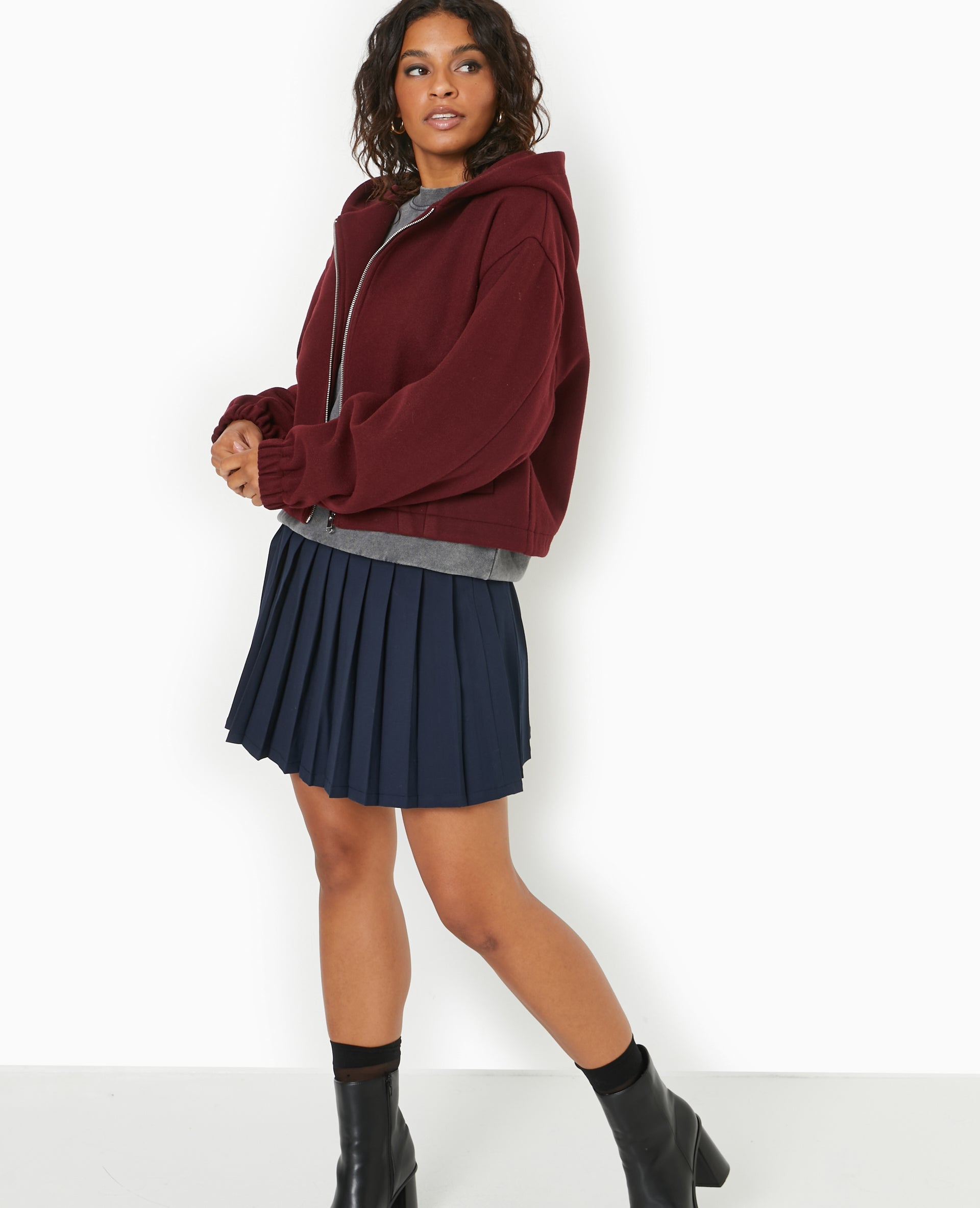 Blouson zippé avec capuche effet drap de laine